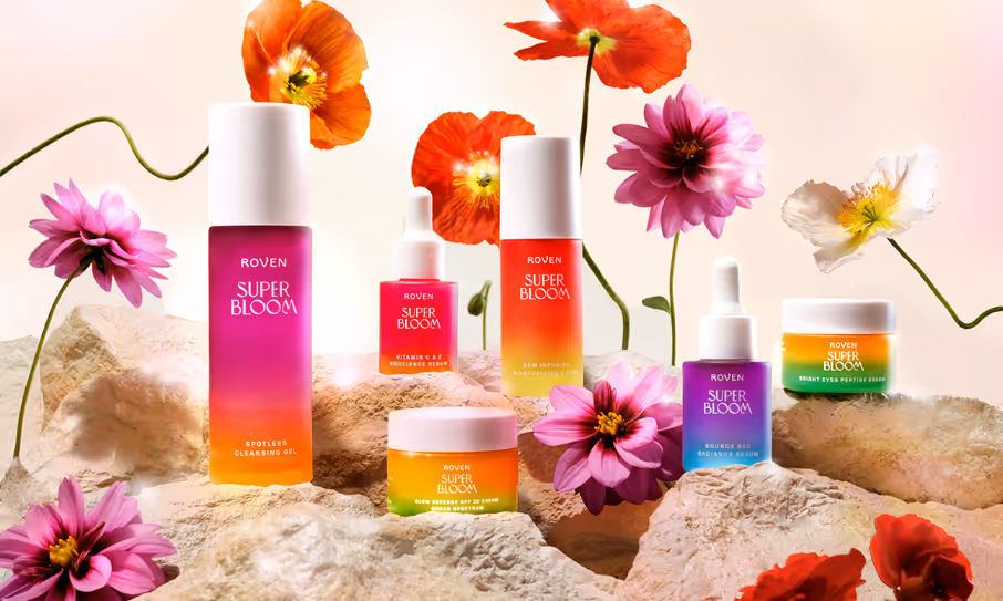 A display of colorful beauty products.