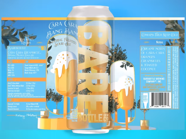 This label from Barebottle Brewing melds the ideas of orange trees and popsicles with surreal designs.