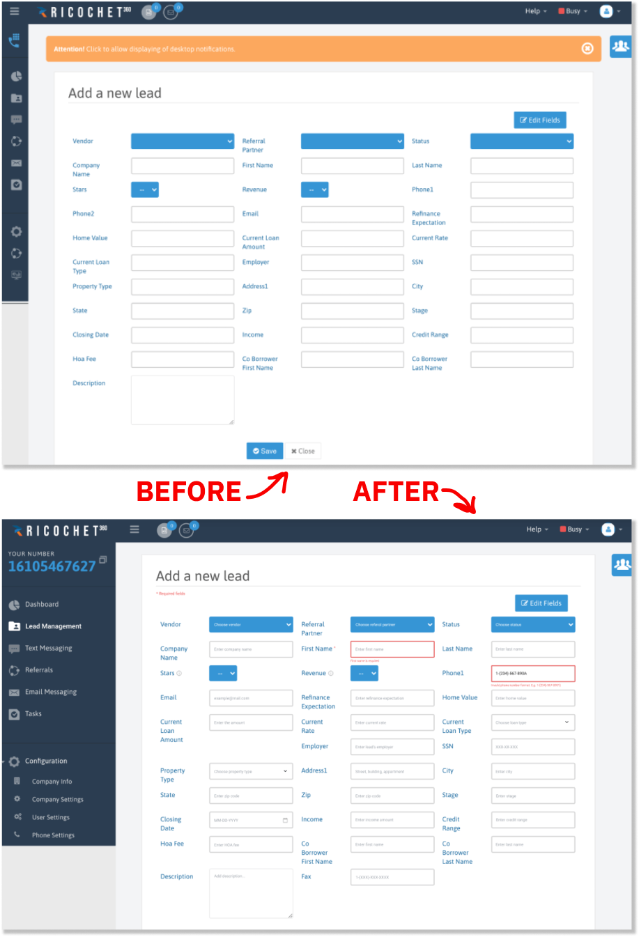 Ricochet360’s design before and after Eleken’s work