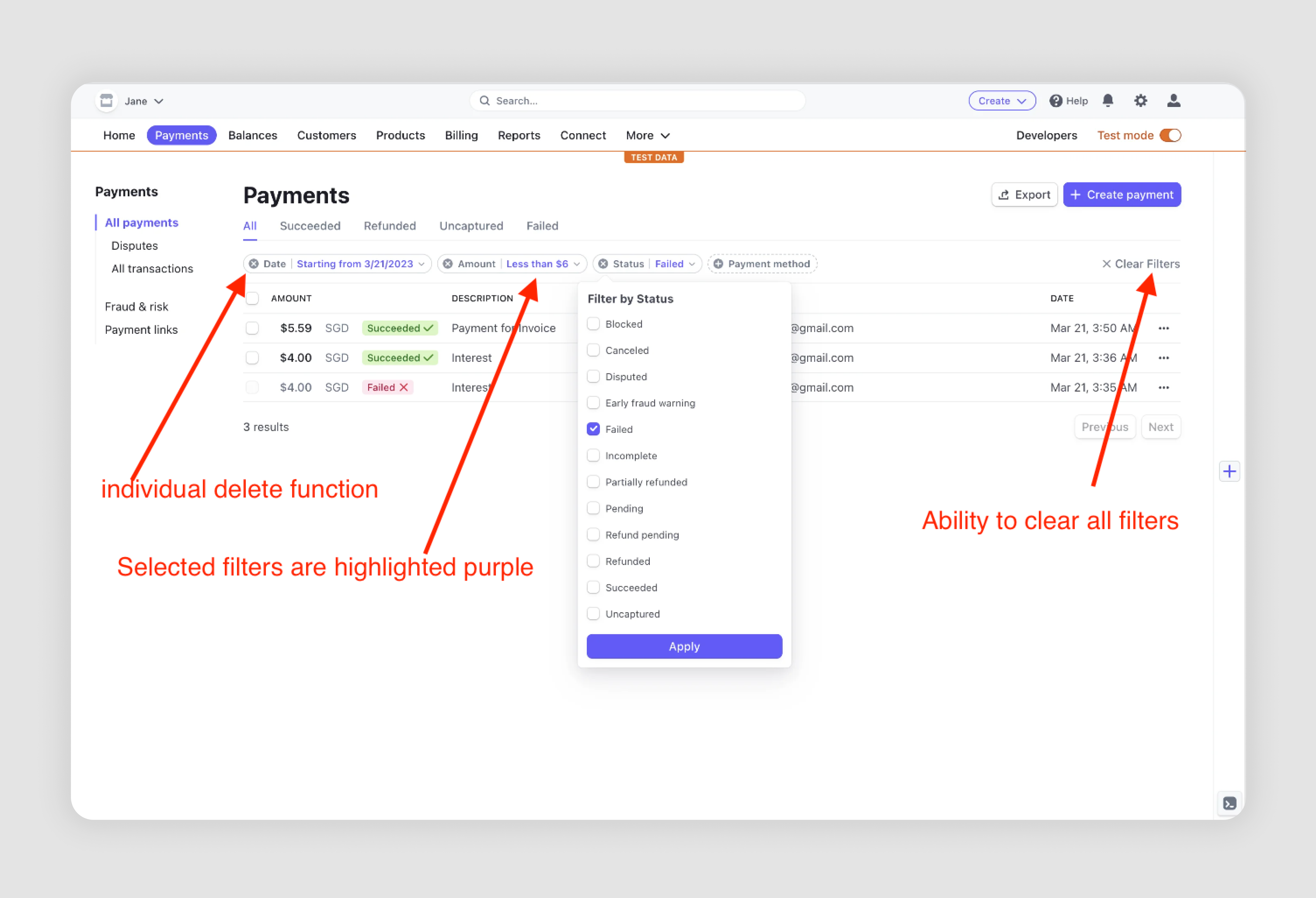 how to design selected filters for SaaS