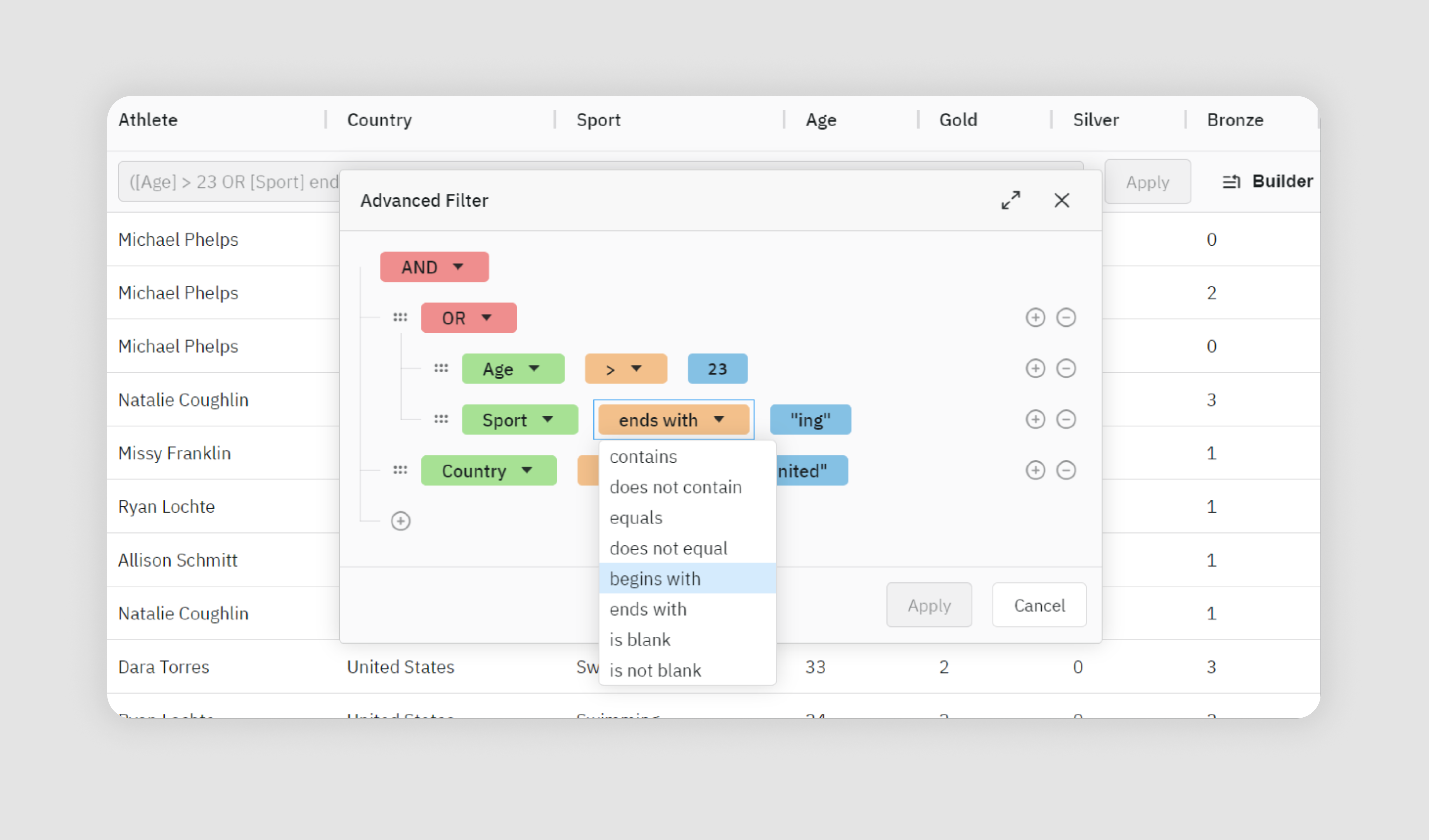 Greater than/Less than: Filters based on numerical comparisons.