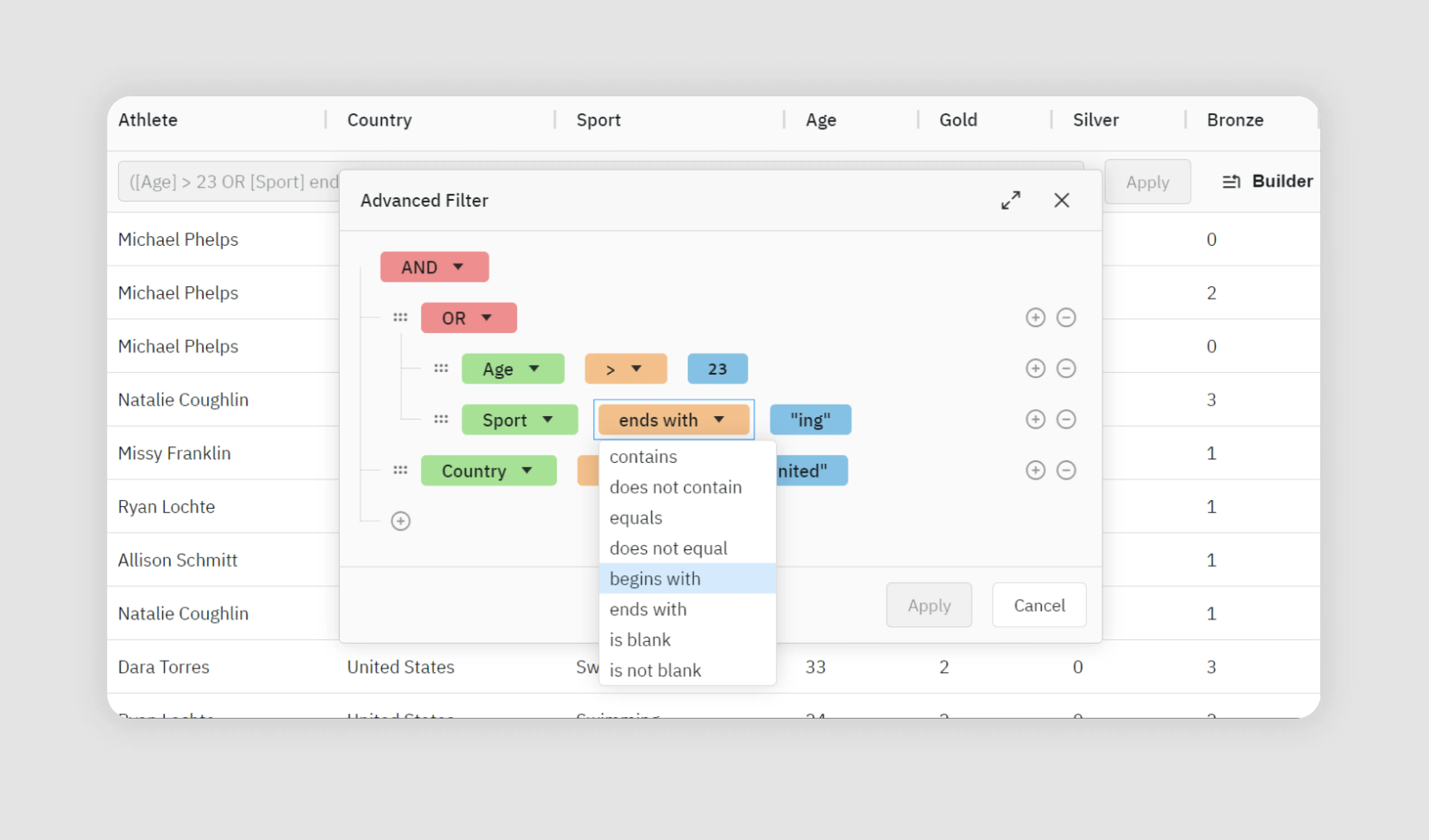 Greater than/Less than: Filters based on numerical comparisons.
