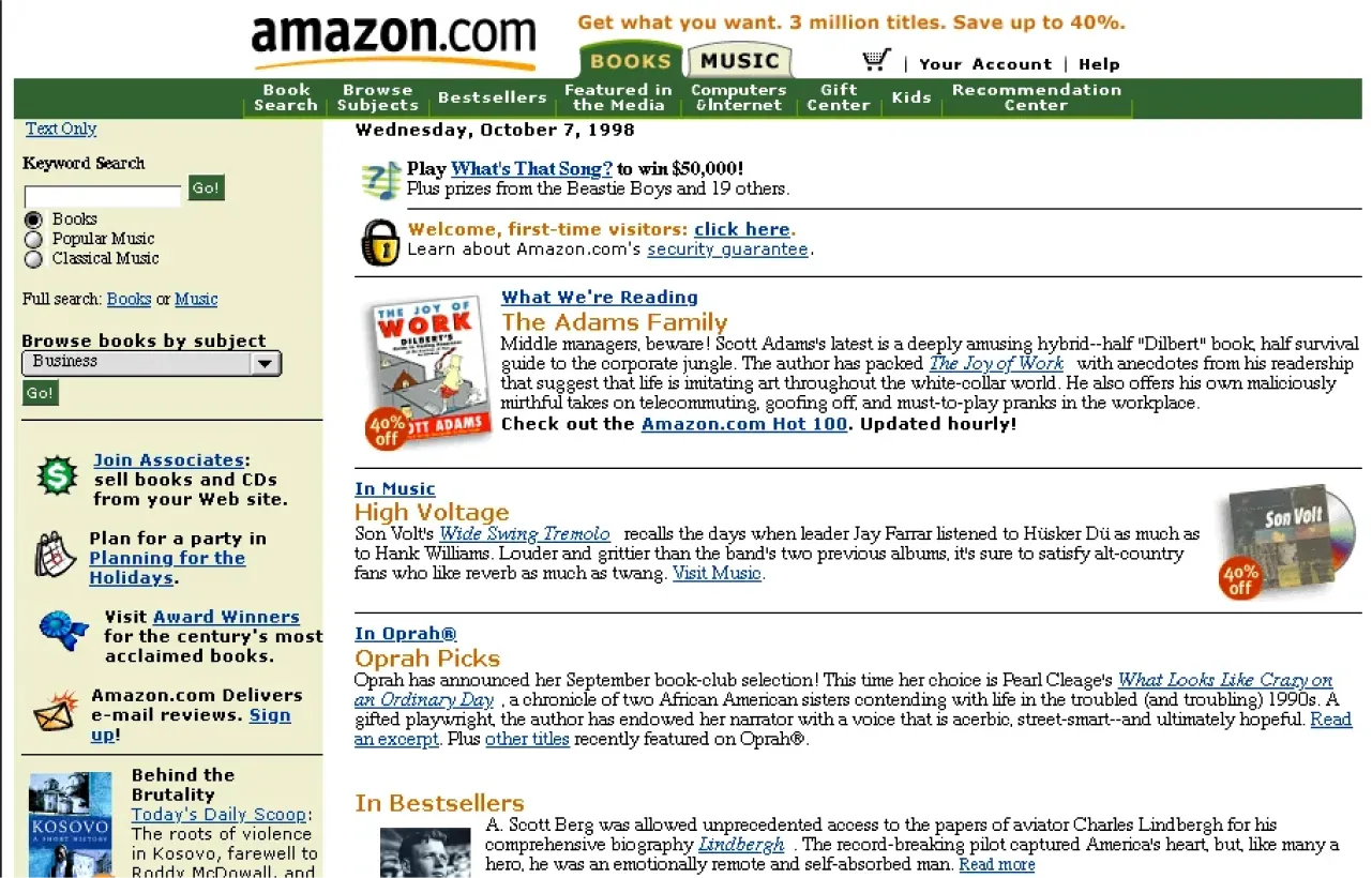 And this is how amazon.com looked like 3 years after the launch, in 1998