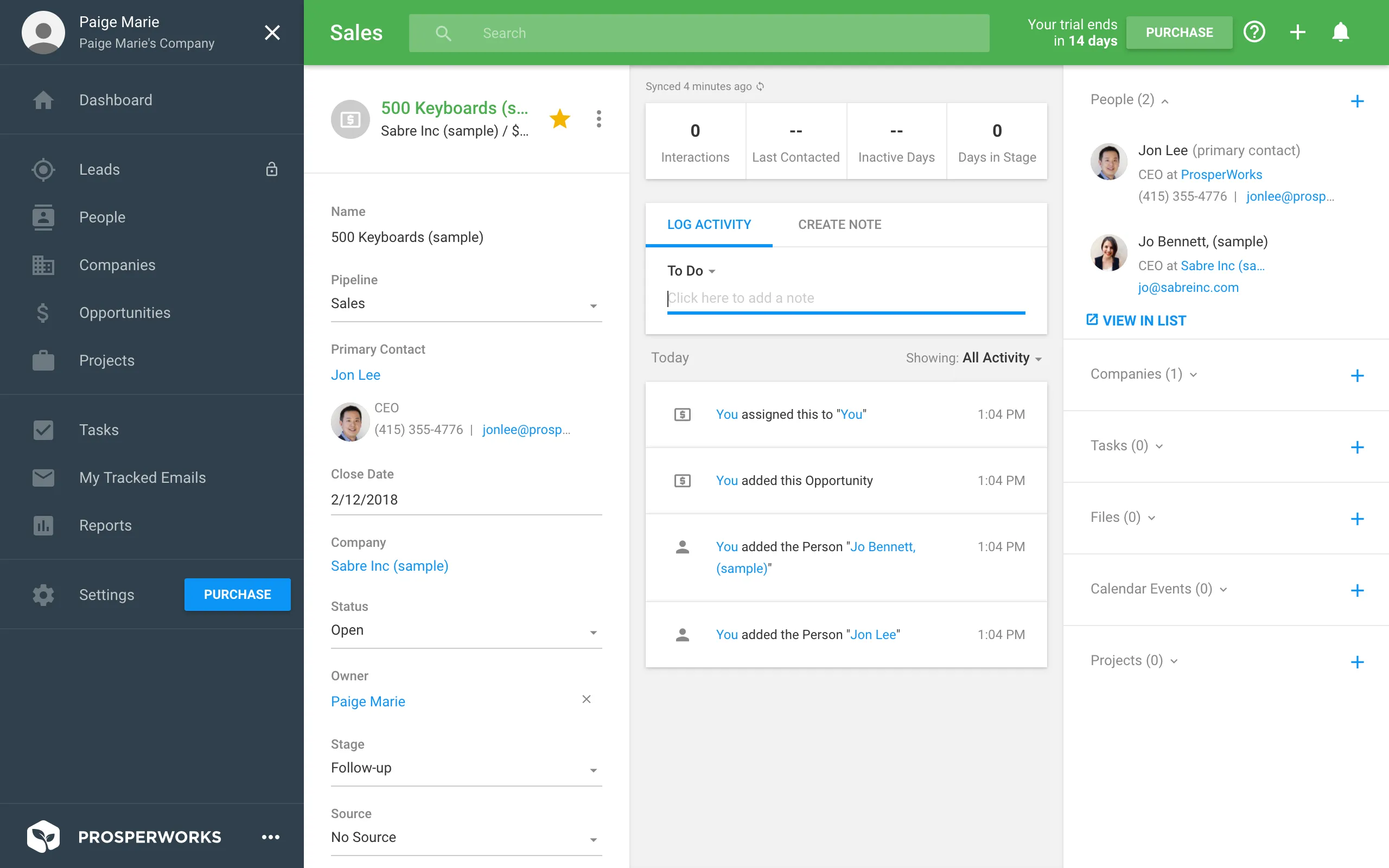 ProsperWorks dashboard design example