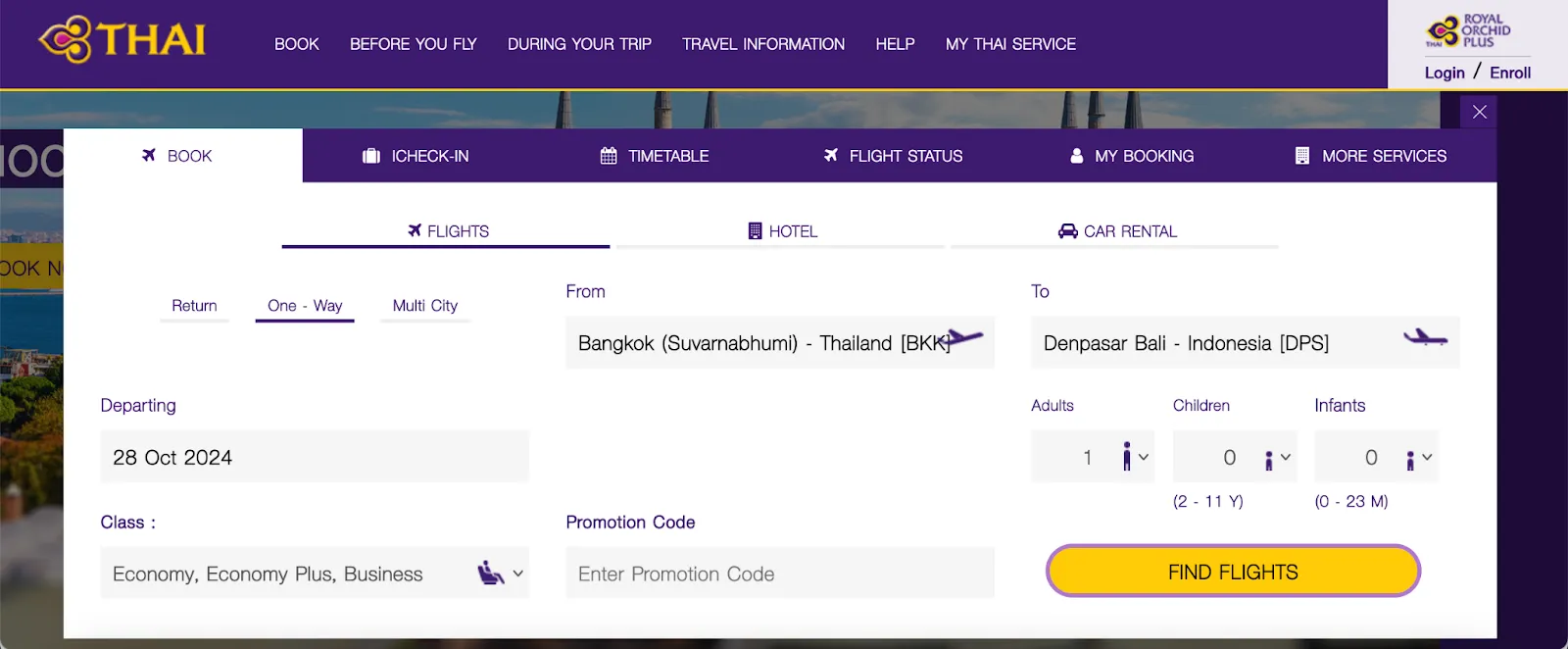 Flight booking form example