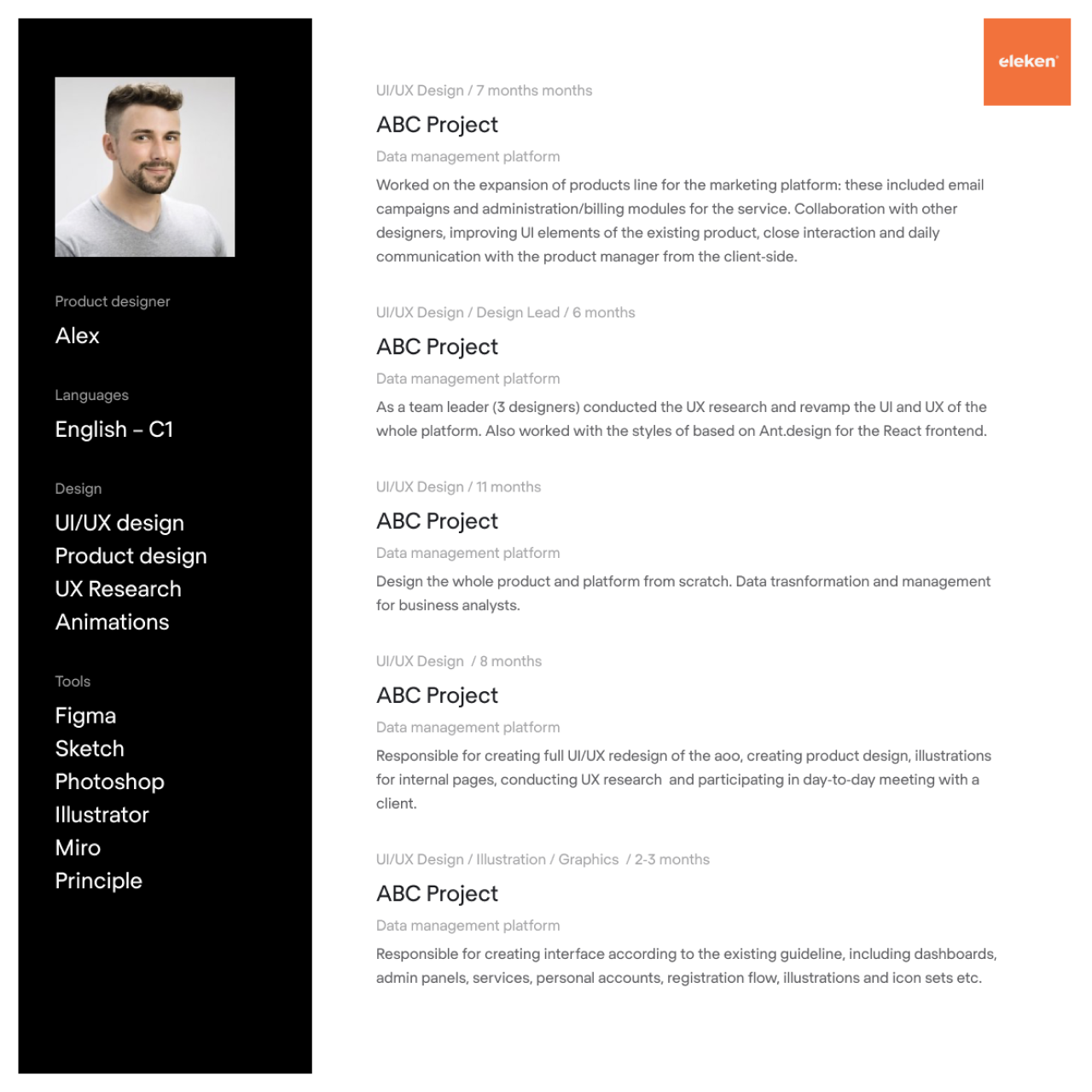 CV example of a product designer