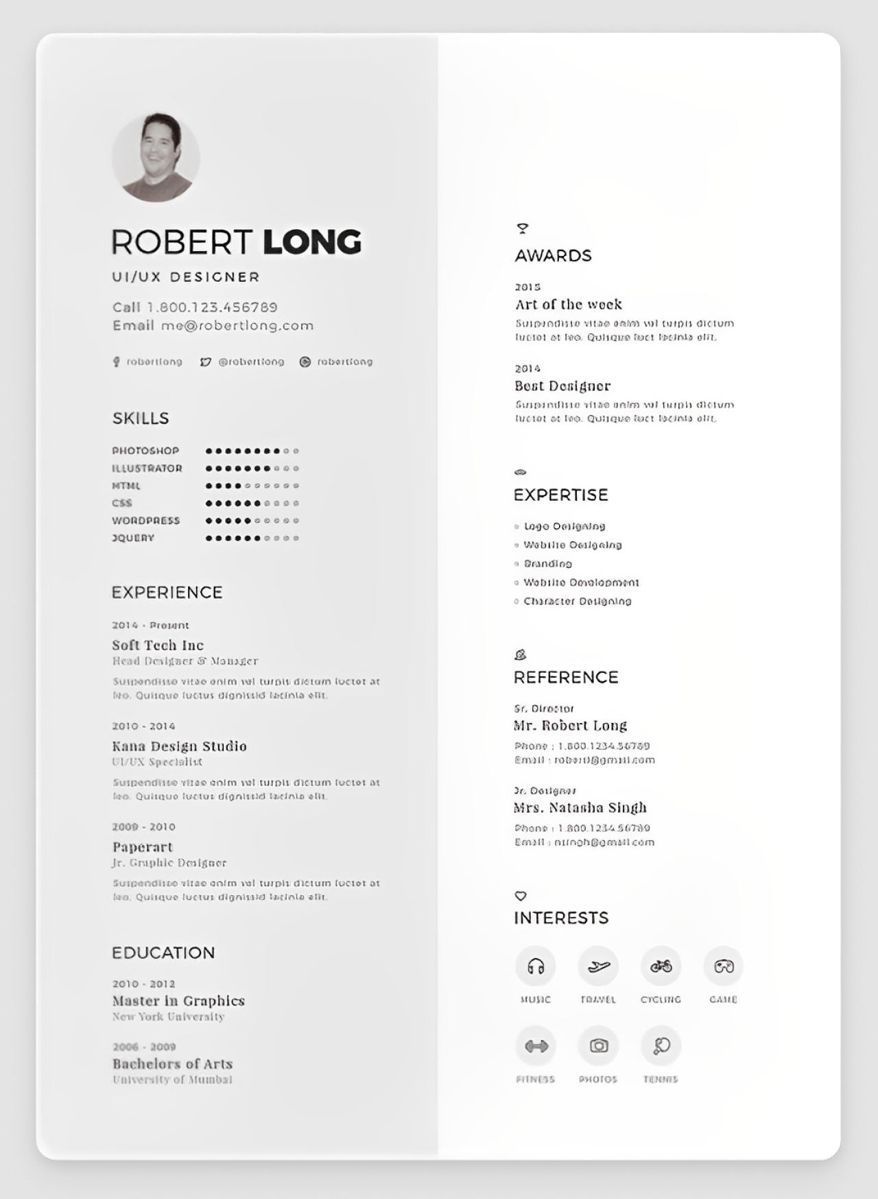 great UI/UX designer resume design example