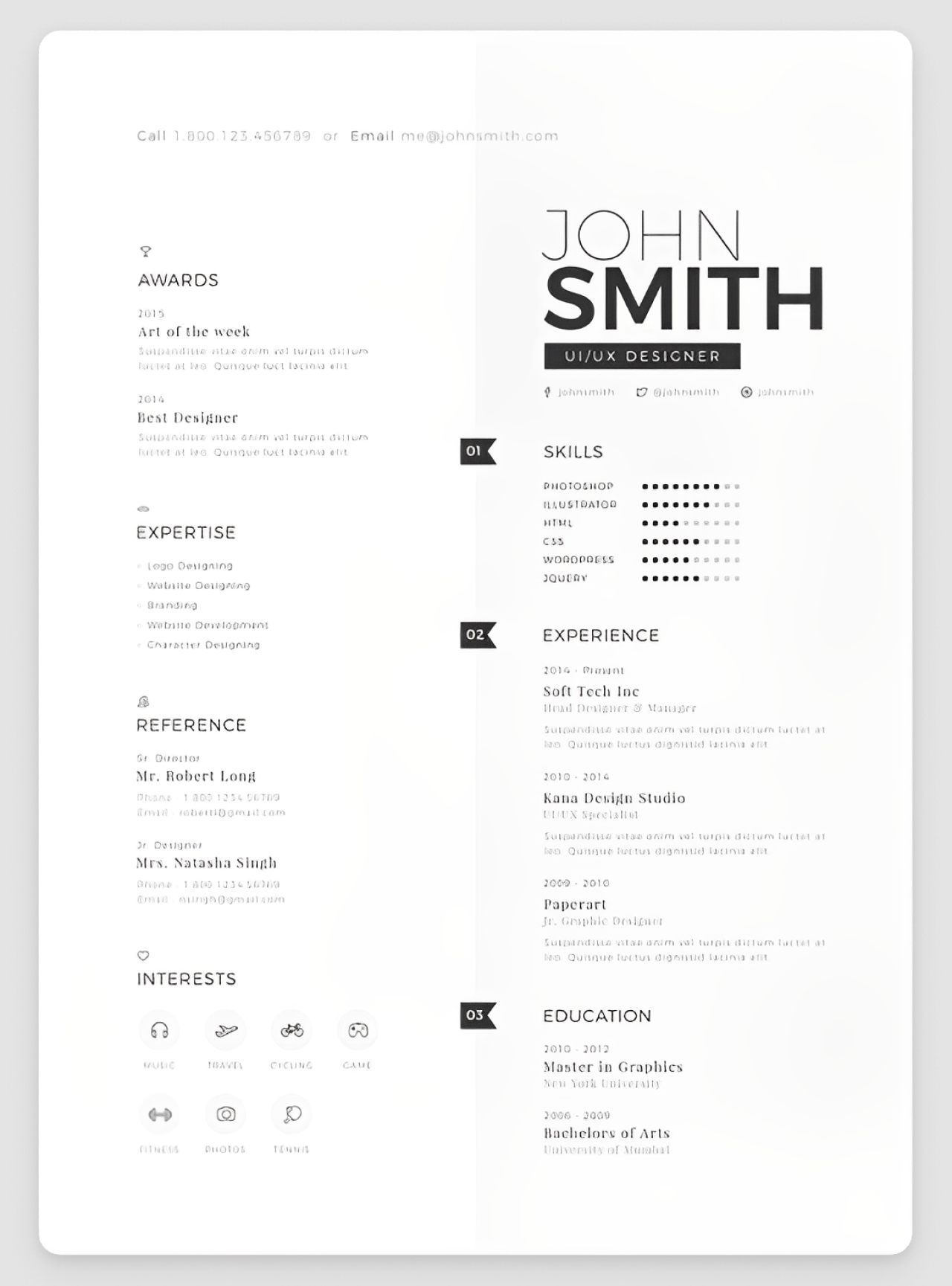 great resume example of a UI/UX designer