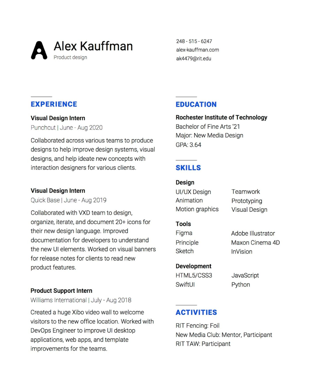 product designer resume example