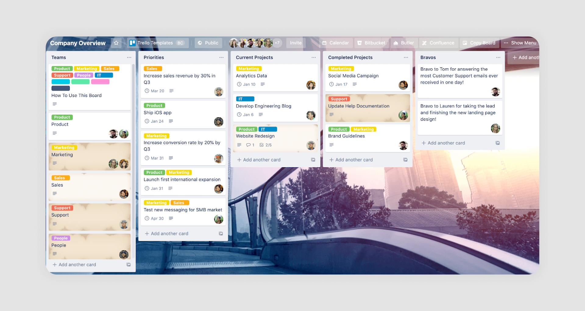 A screenshot of Trello's interface, showcasing a visually organized layout