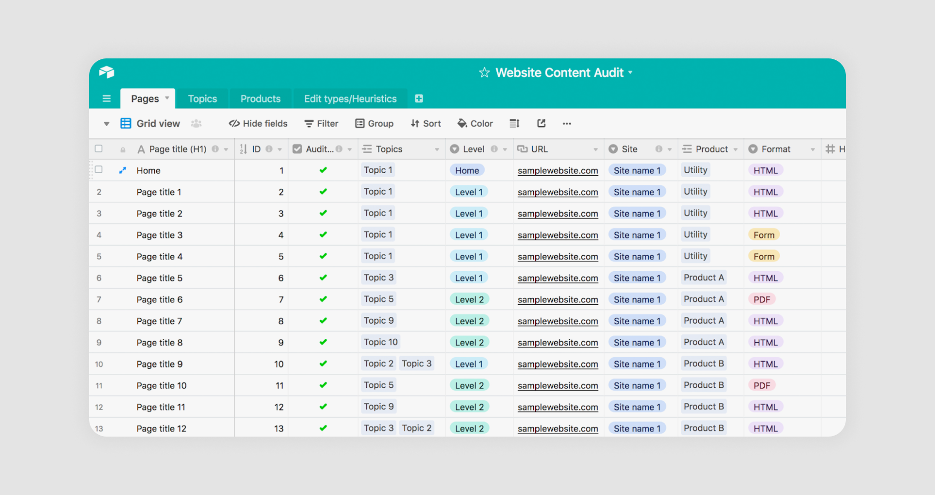 A screenshot of Airtable, showcasing its user interface, which blends spreadsheet functionality with database features