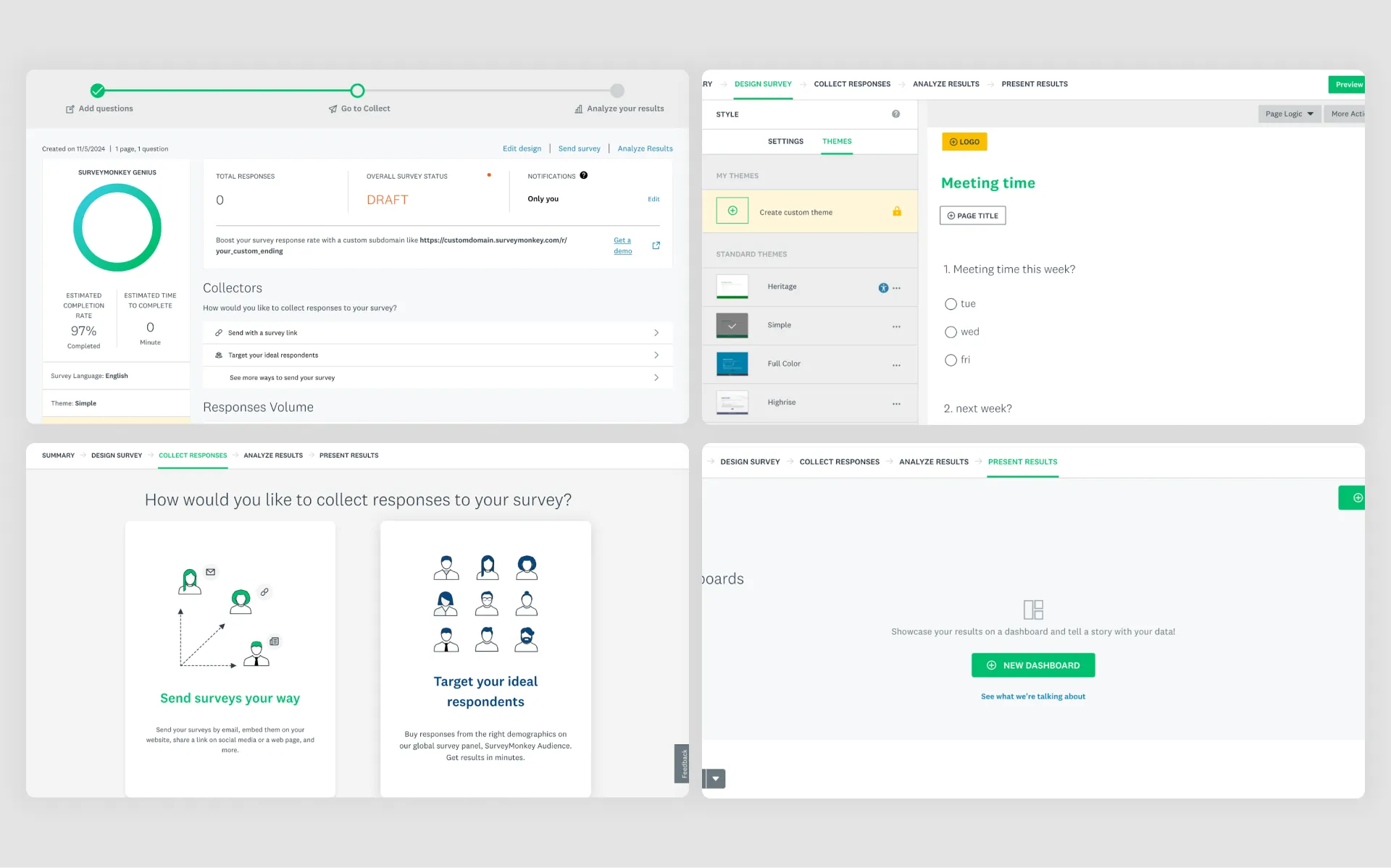 A picture of SurveyMonkey’s survey creation wizard, featuring a user-friendly interface with step-by-step guidance for designing and customizing surveys
