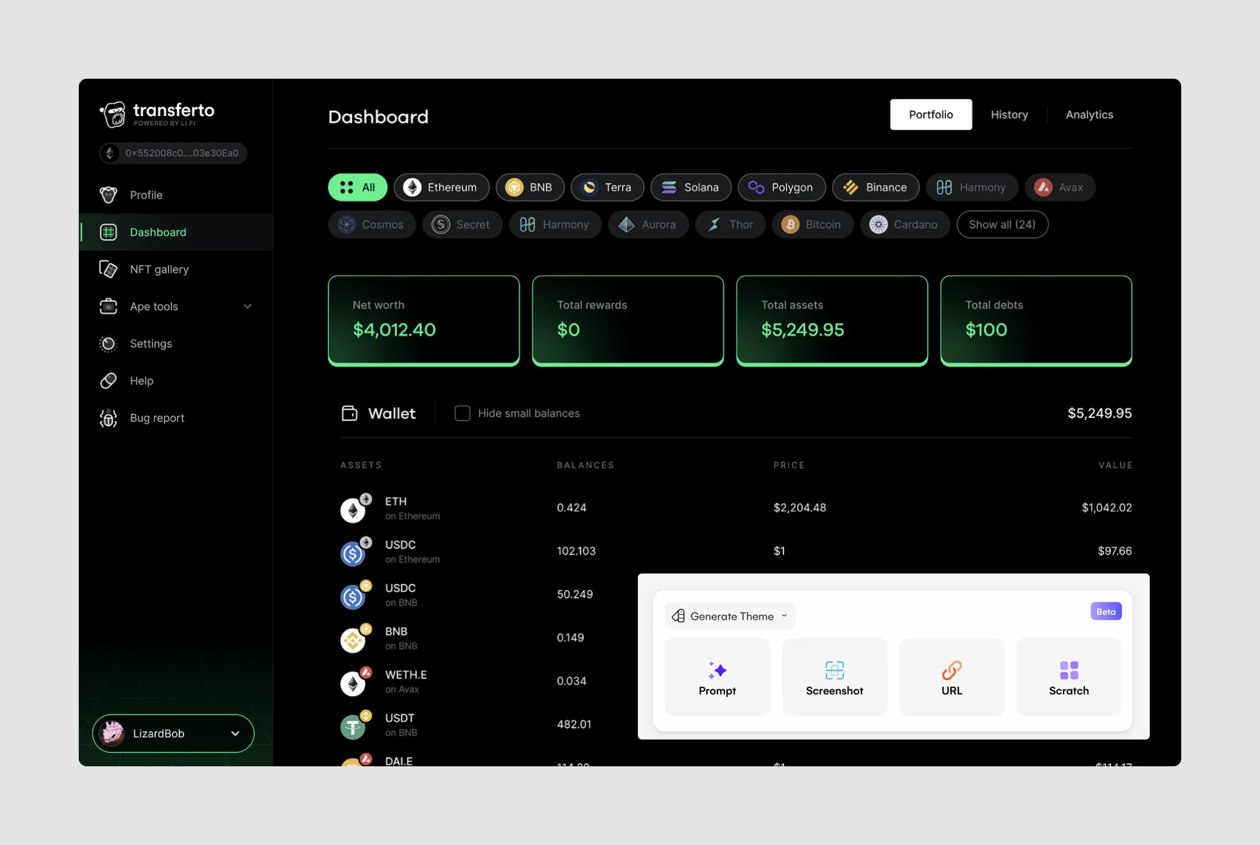 An overview of the Transferto app dashboard