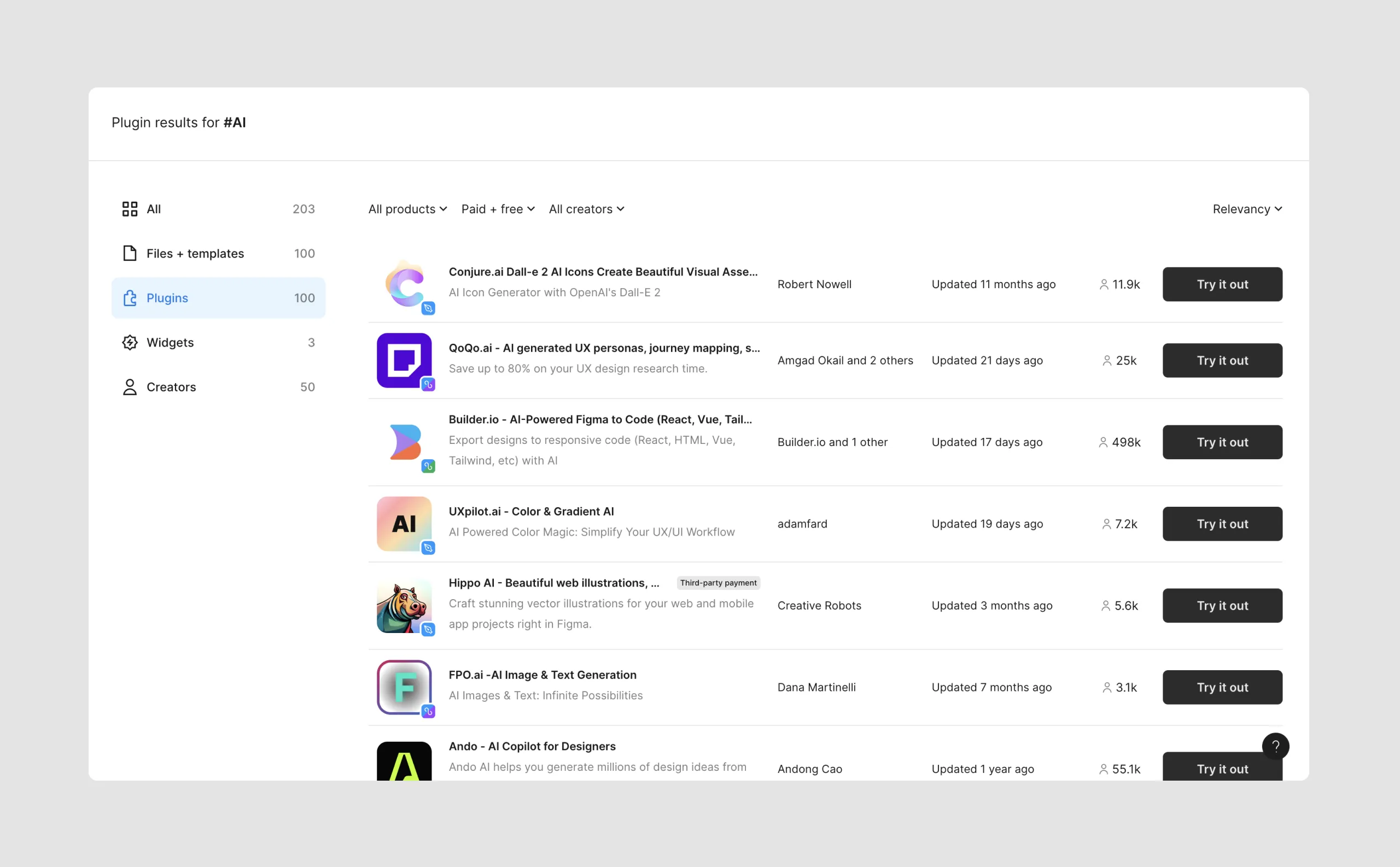 searching for AI tools in Figma community