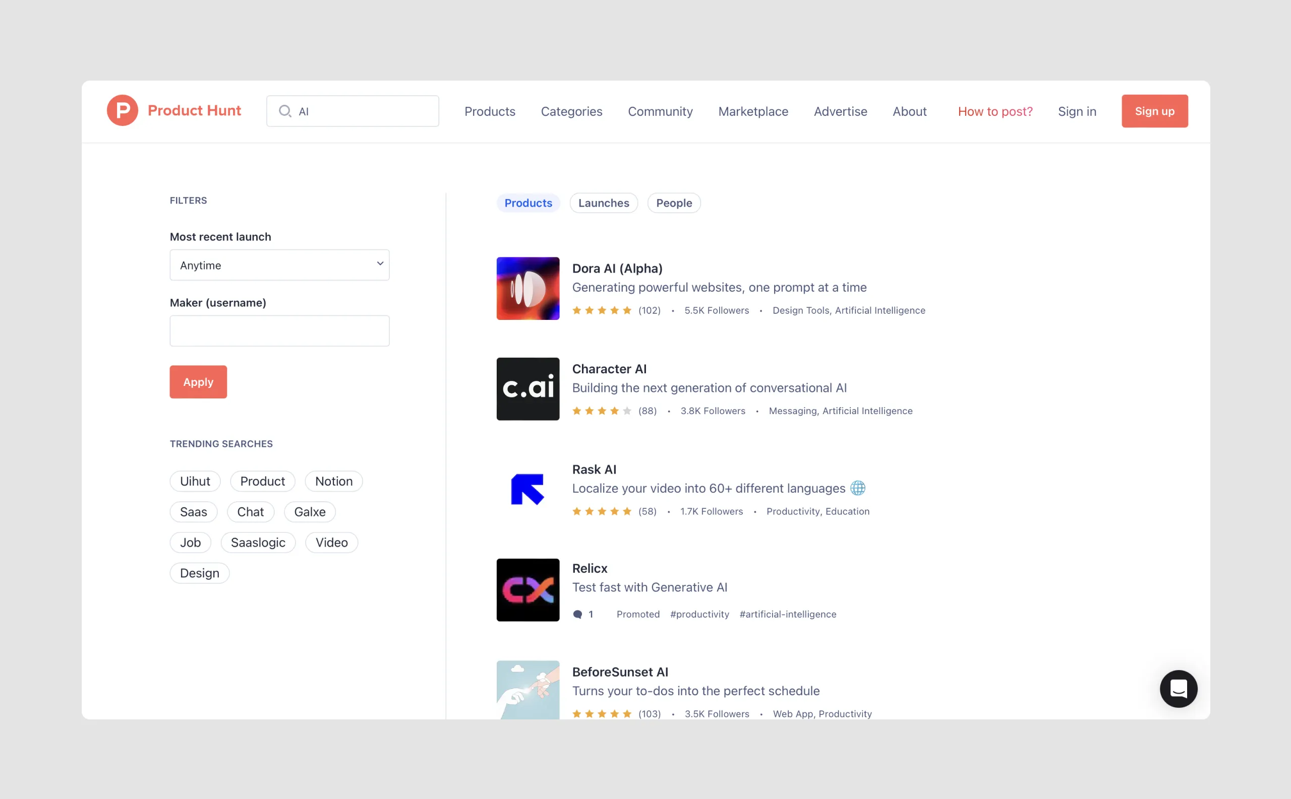 how to use product hunt to find new AI tools for product design