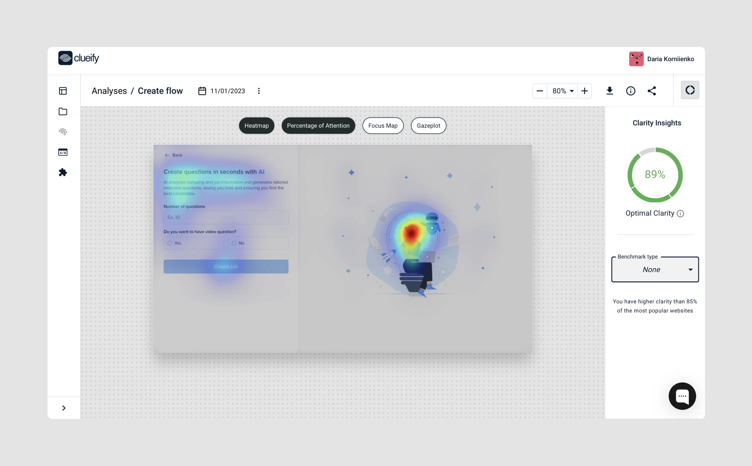 Clueify AI tool for testing used for UI/UX design purposes