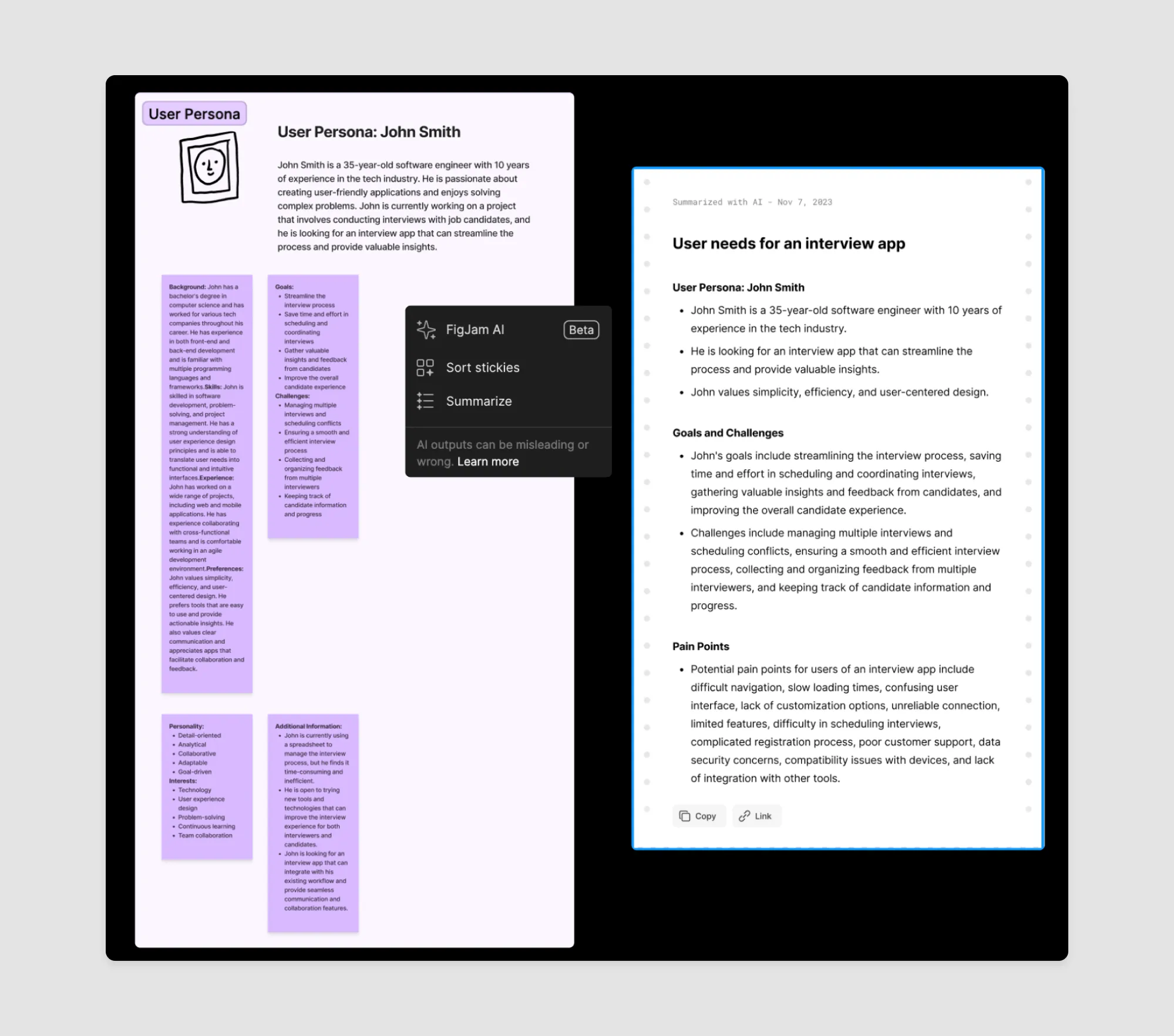 AI for UX research user persona creation with the Figjam AI tool