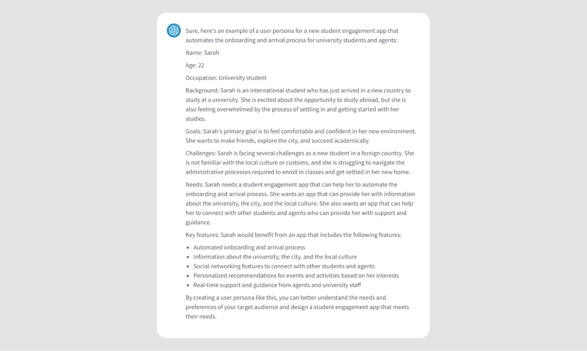 ChatGPT prompt to create user persona for UX research