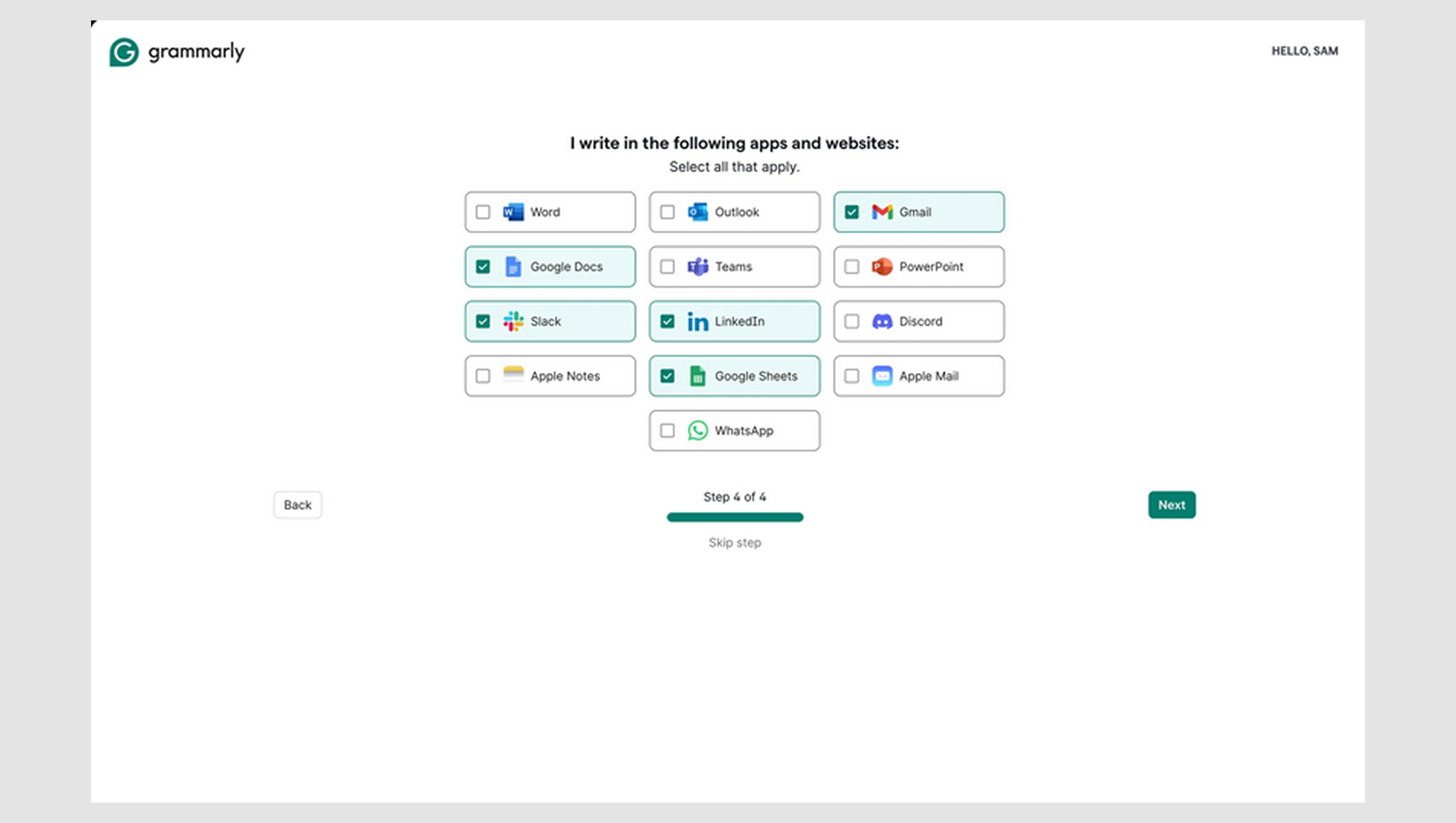 Grammarly checkbox