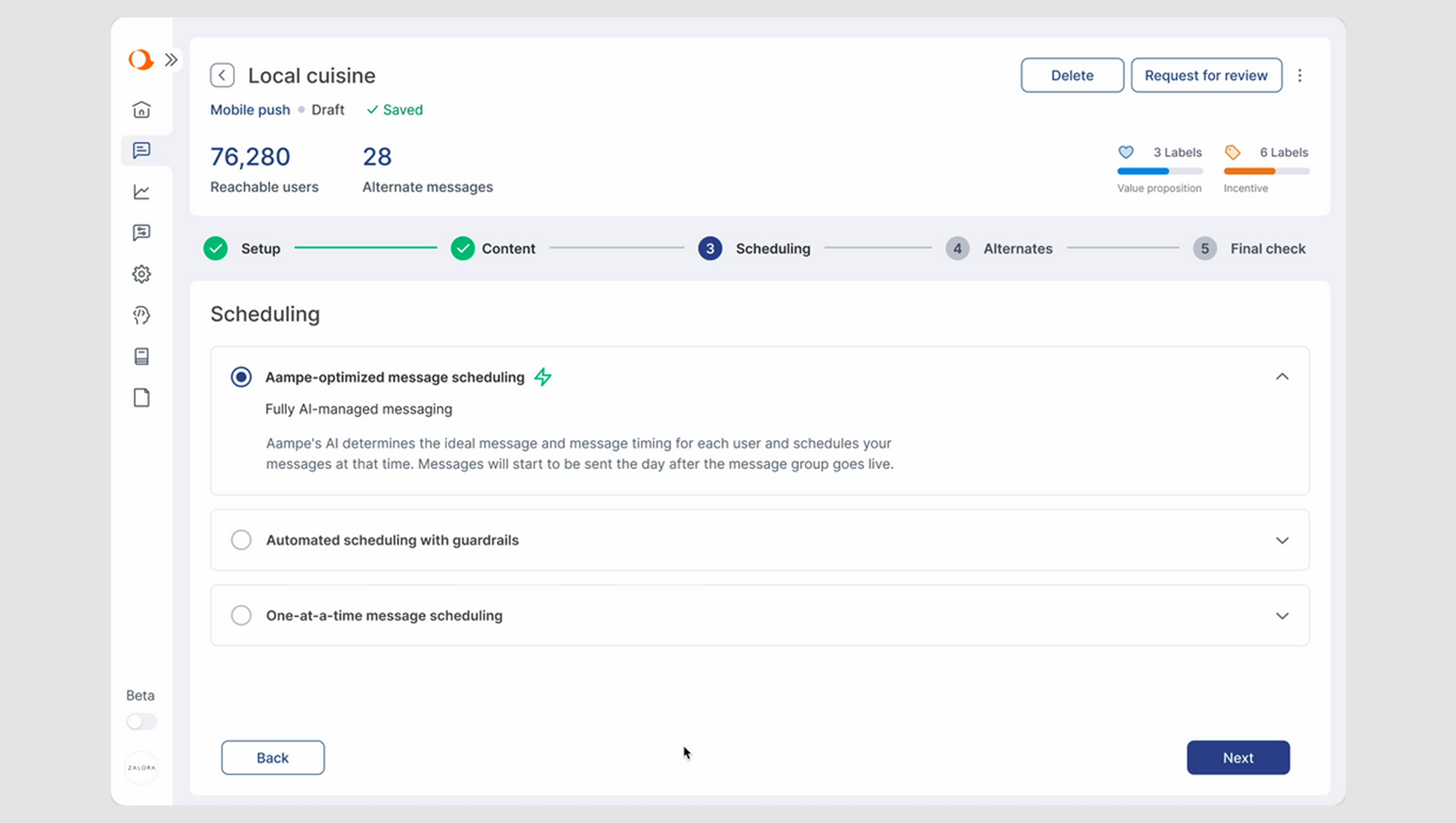 The radio button for Scheduling
