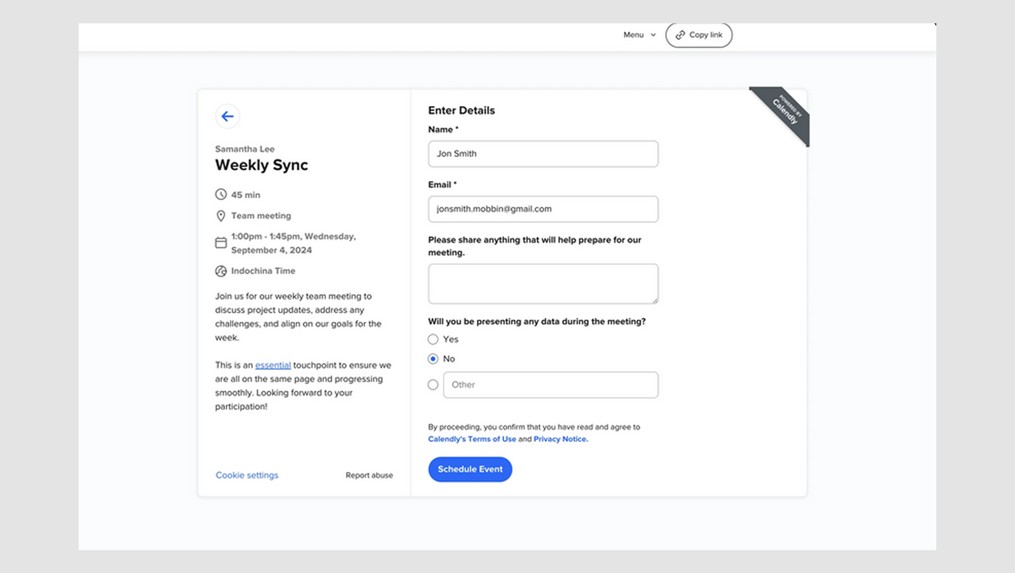 The radio button for Yes/No options