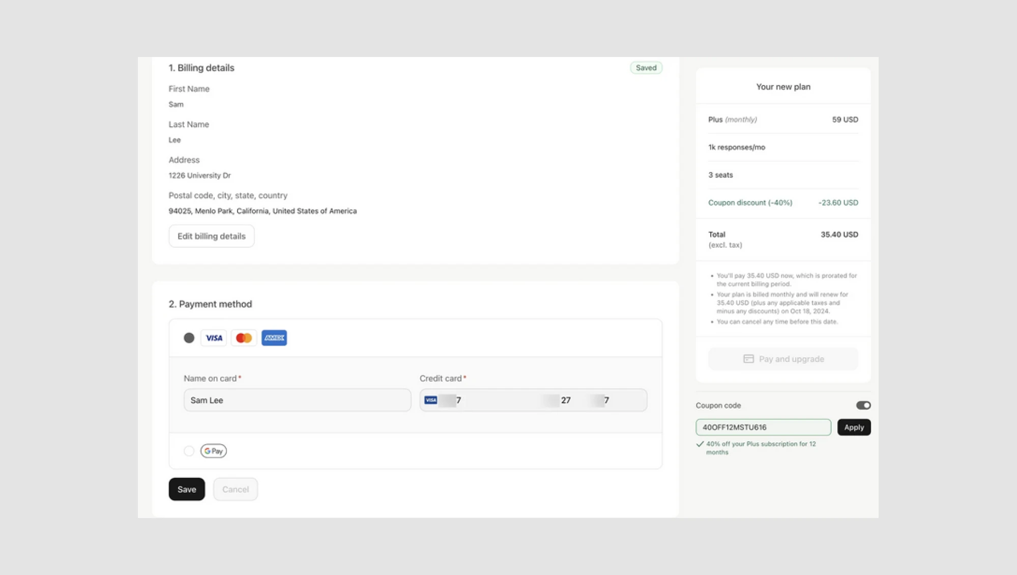 Radio buttons with payment options