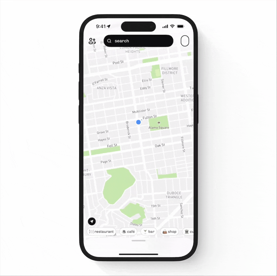 creative search bar UX of Corner app