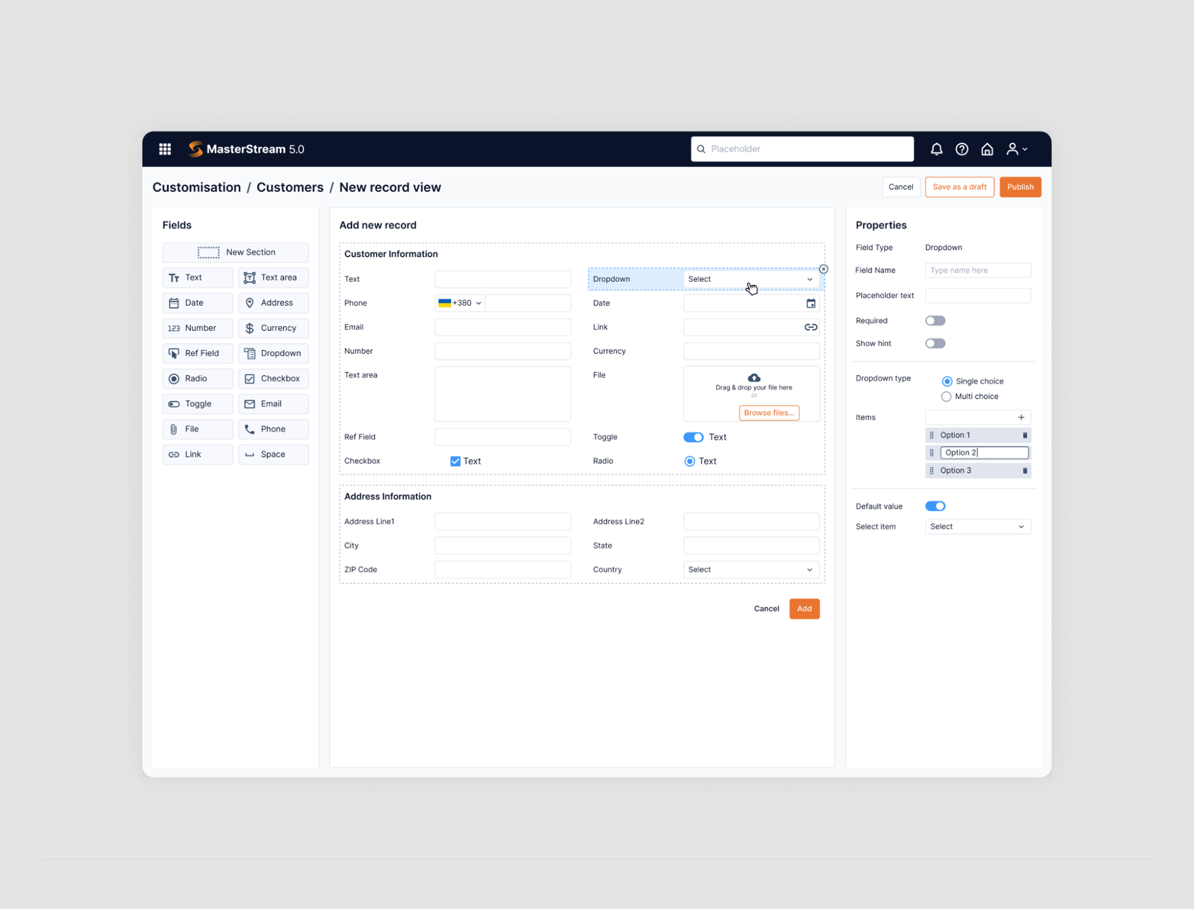 Drag and drop UX record page