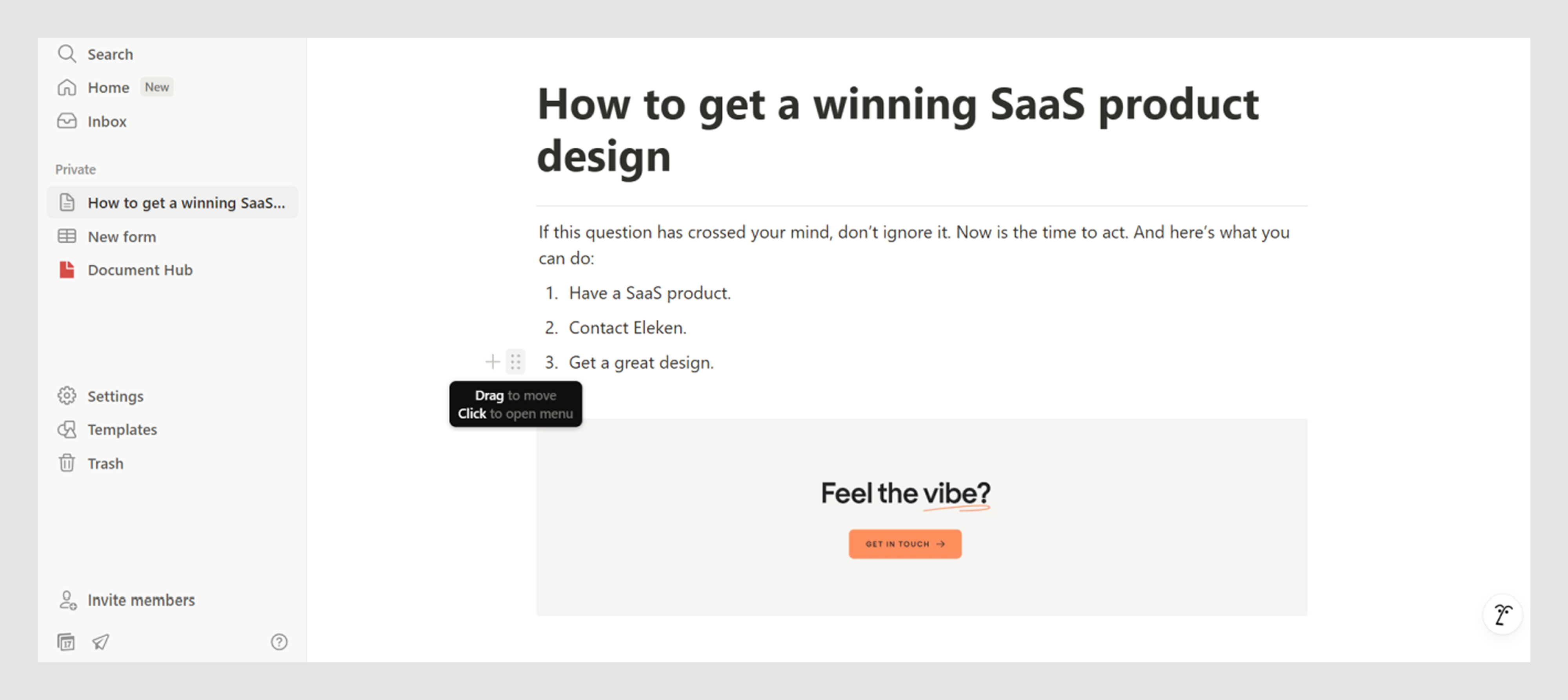 Notion drag and drop design