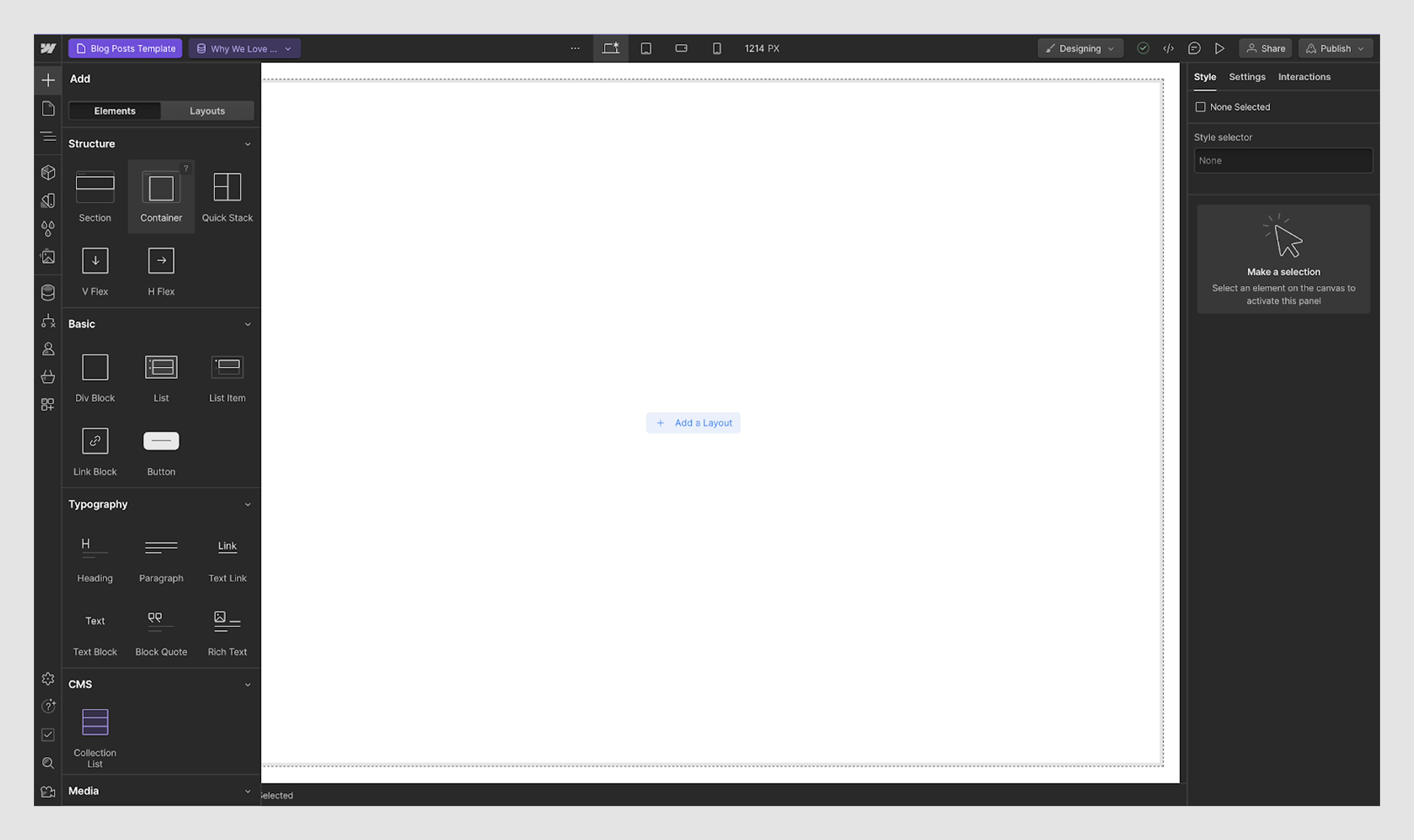 Webflow drag and drop editor