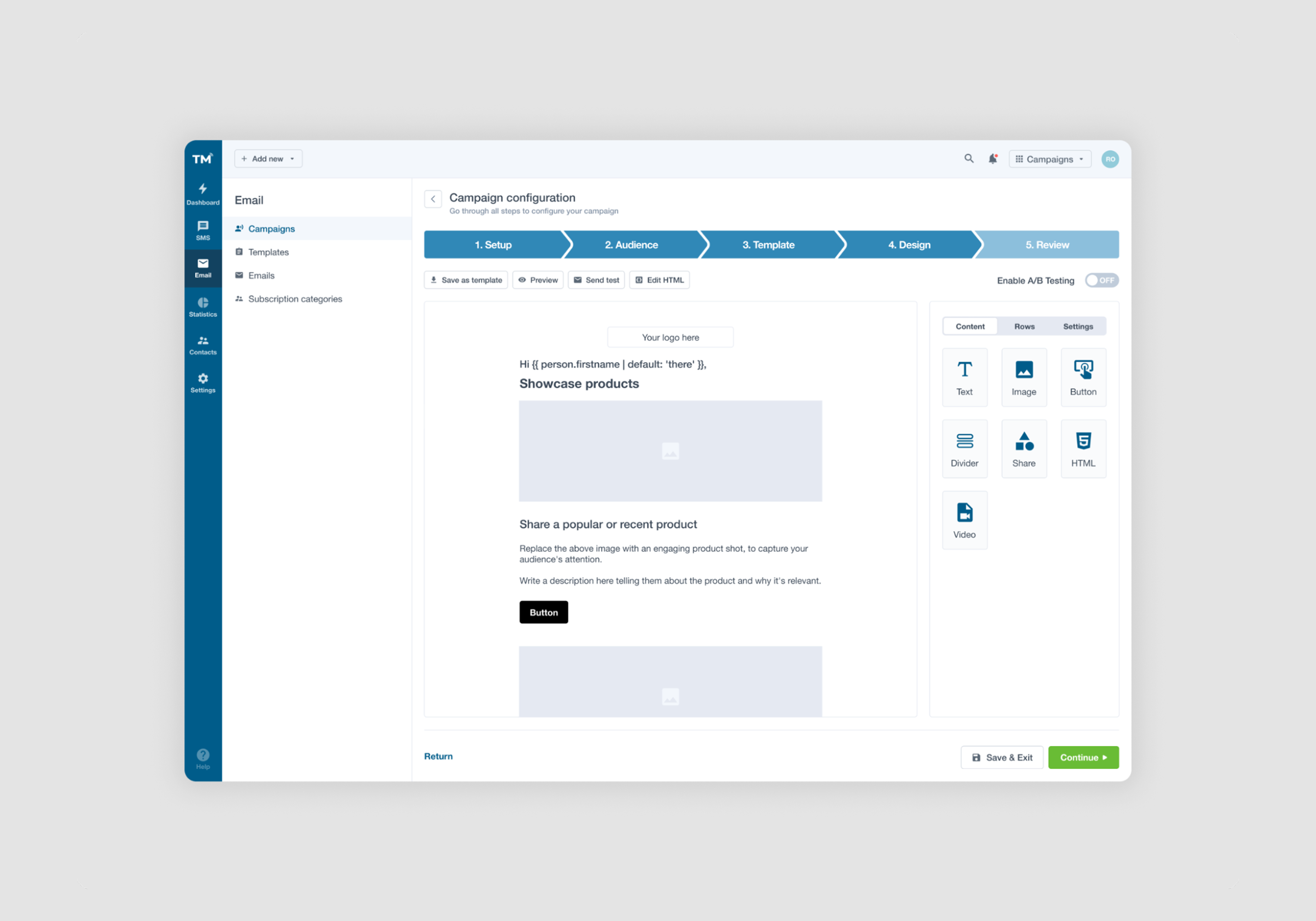 TextMagic drag and drop design
