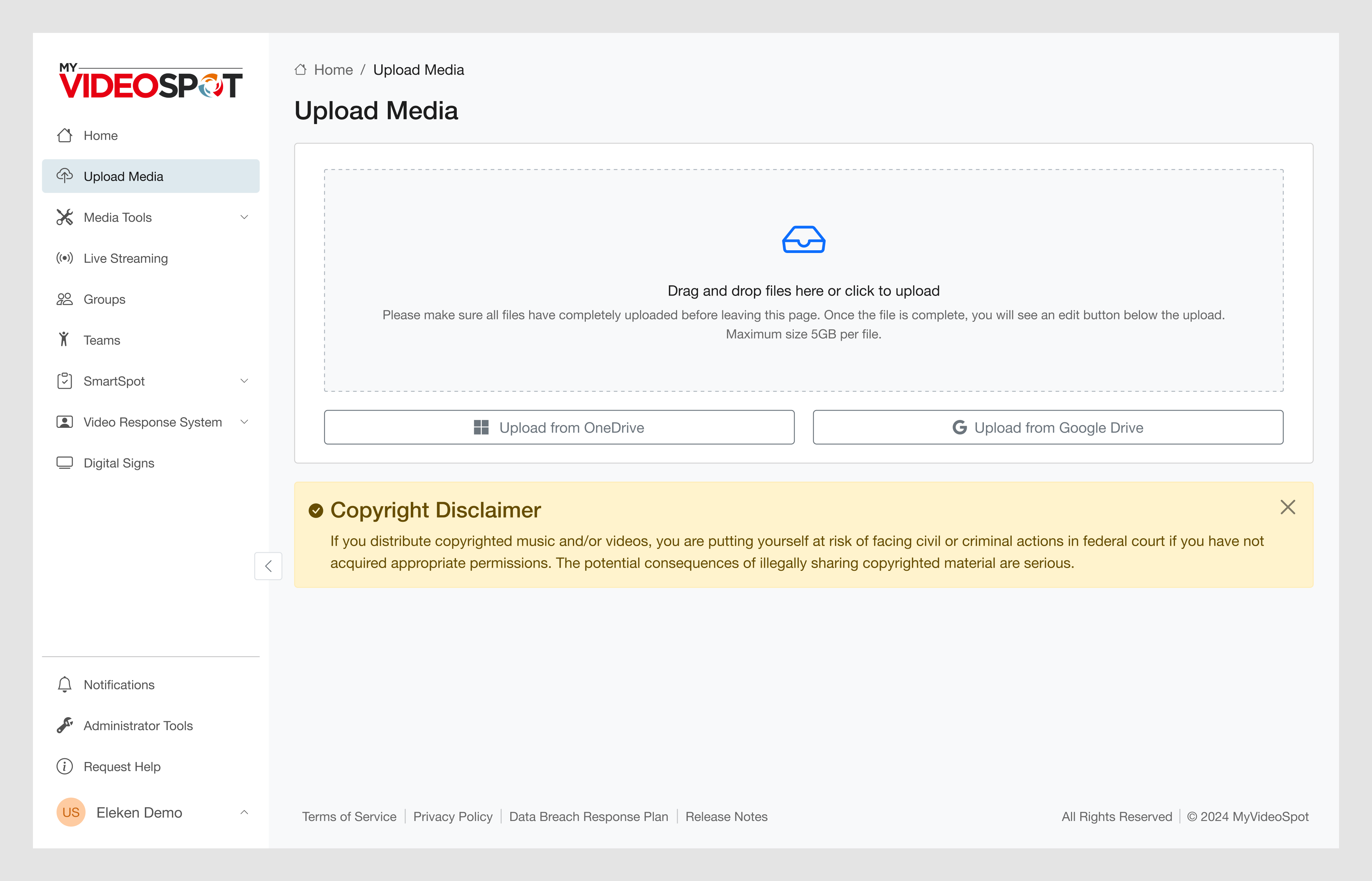 My Video Spot drag and drop file upload