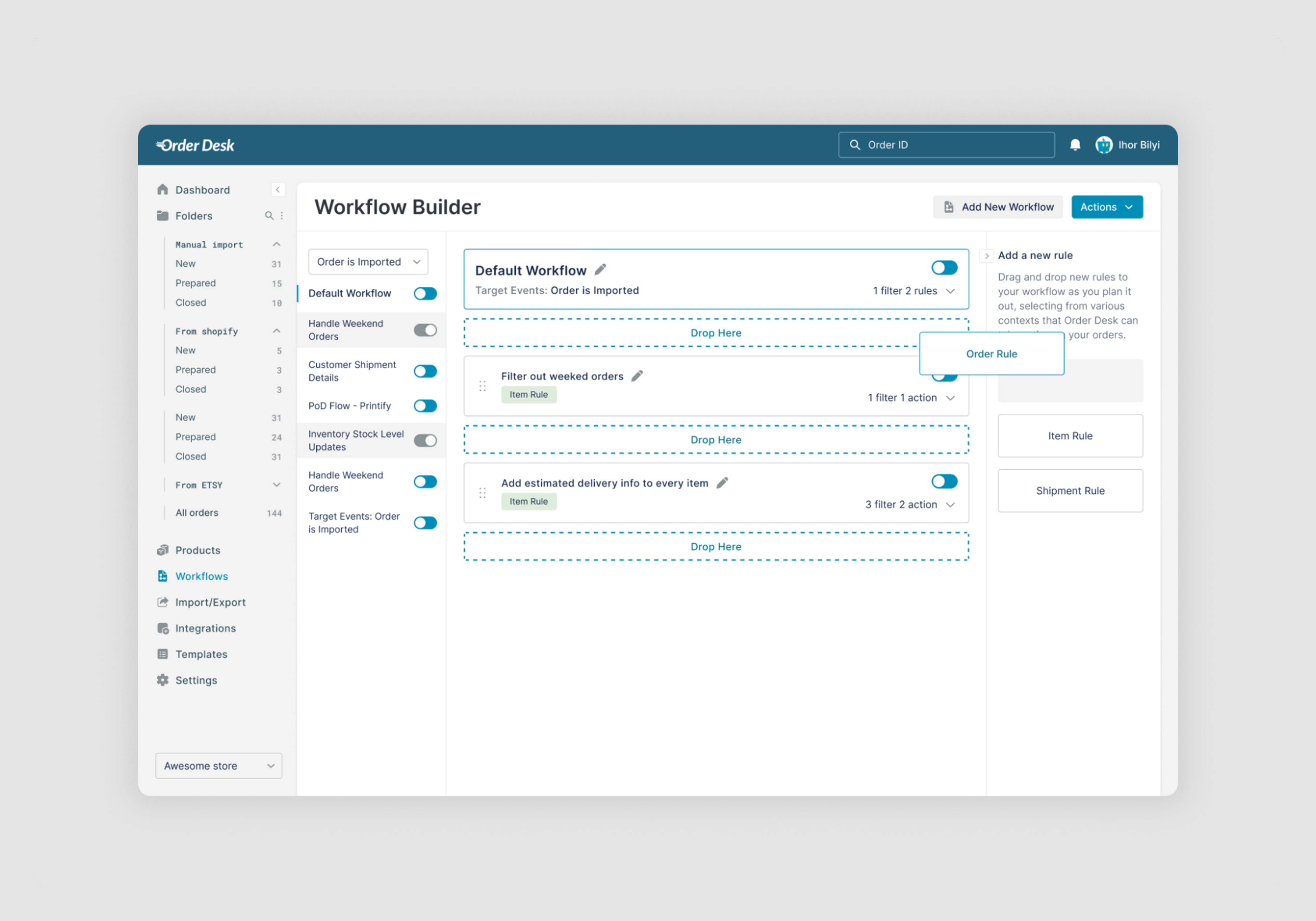 Order Desk drag and drop UX