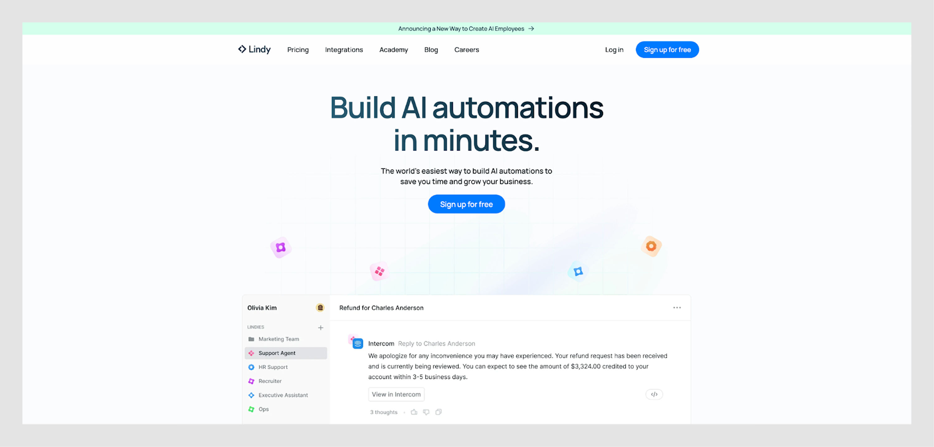 Lindy AI as a minimalist SaaS website example