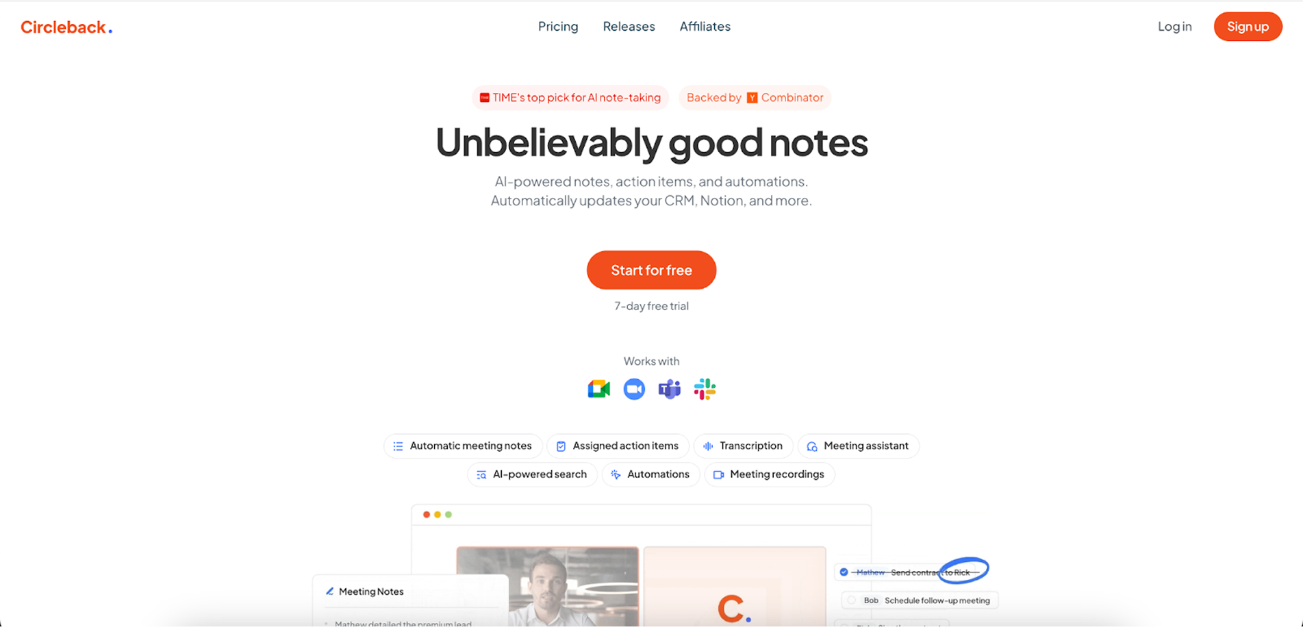 Circleback as an example of best SaaS websites