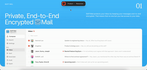 Skiff SaaS website design example