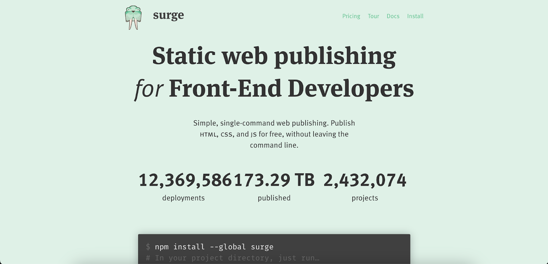 SaS design example of Surge website