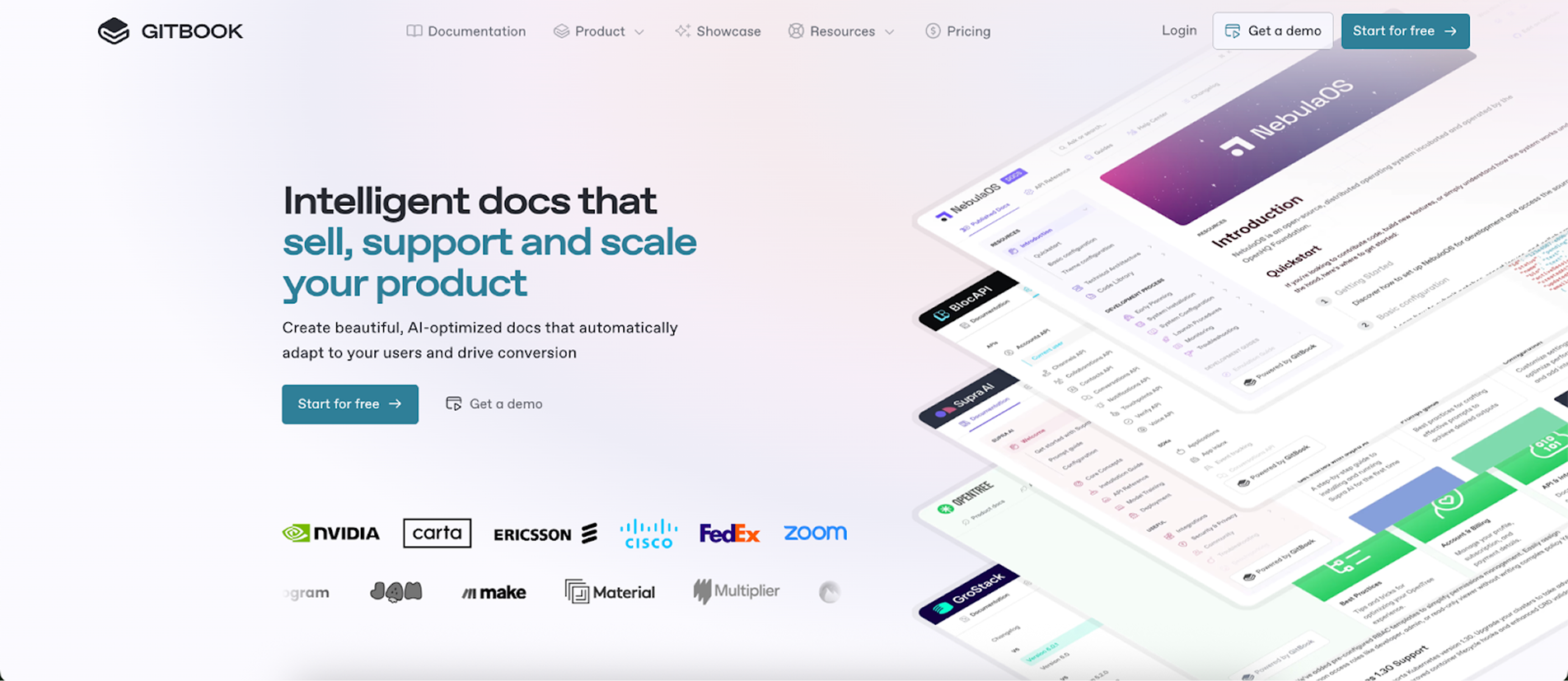 b2b saas examples of gitbook website