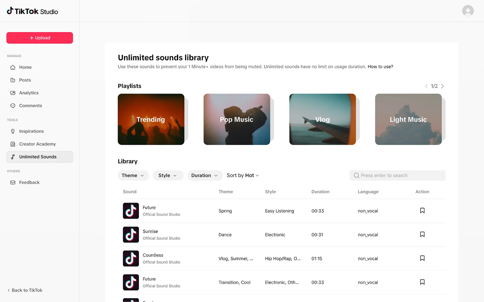 TikTok table ux design