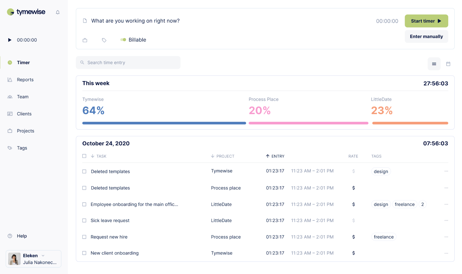 Tymewise screenshot