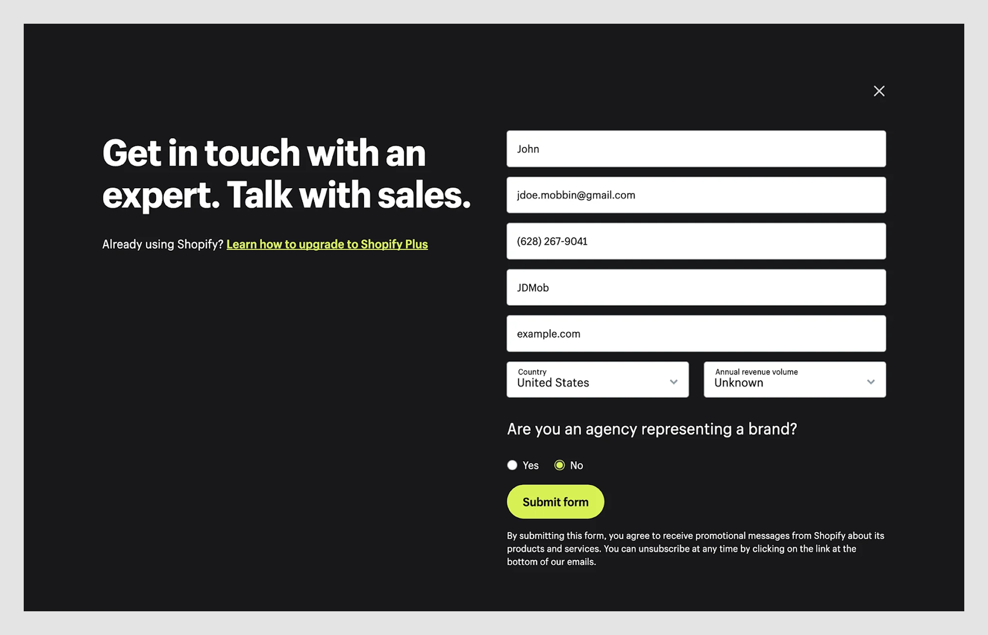 Contact form example