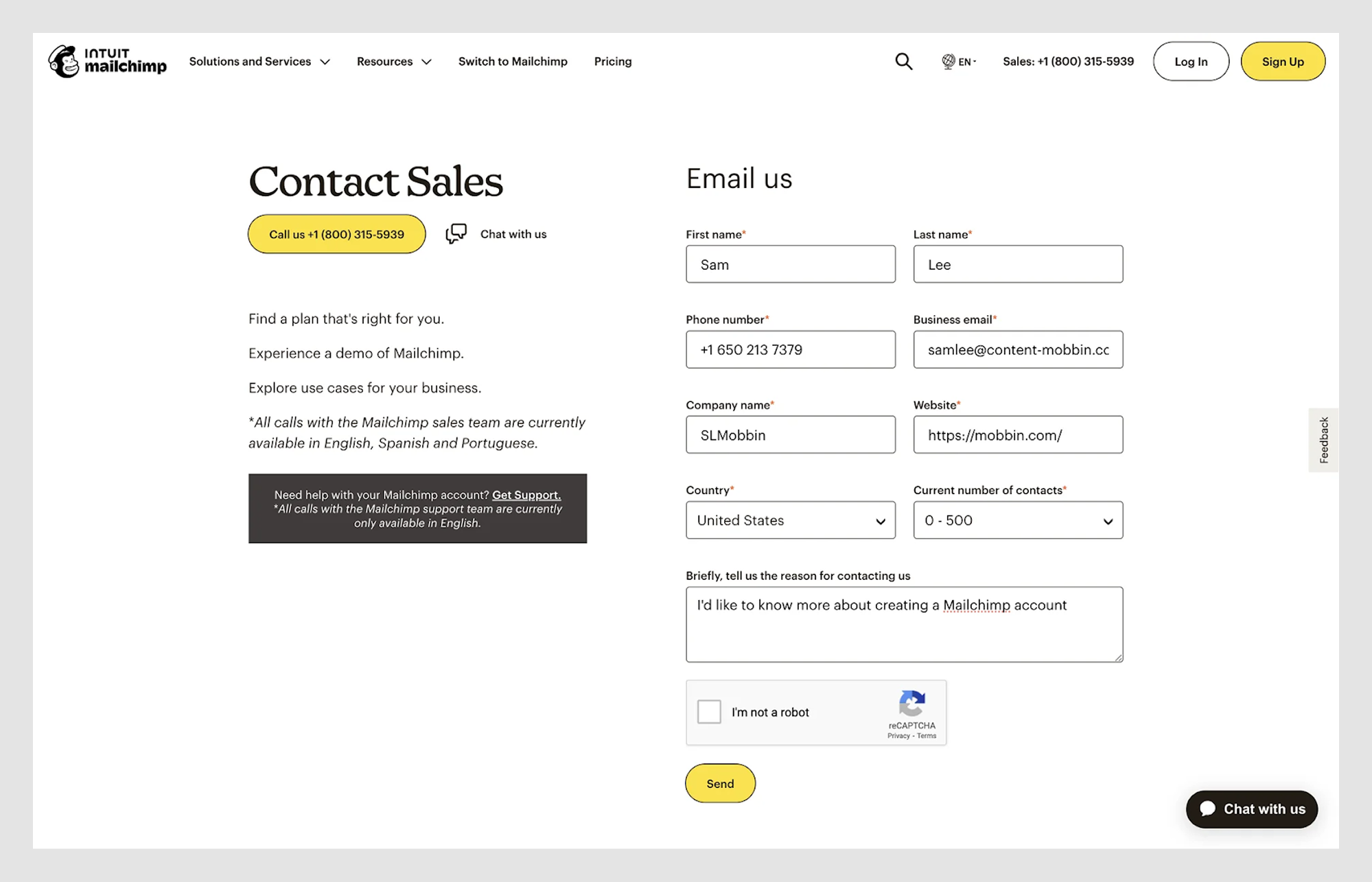 Contact form example