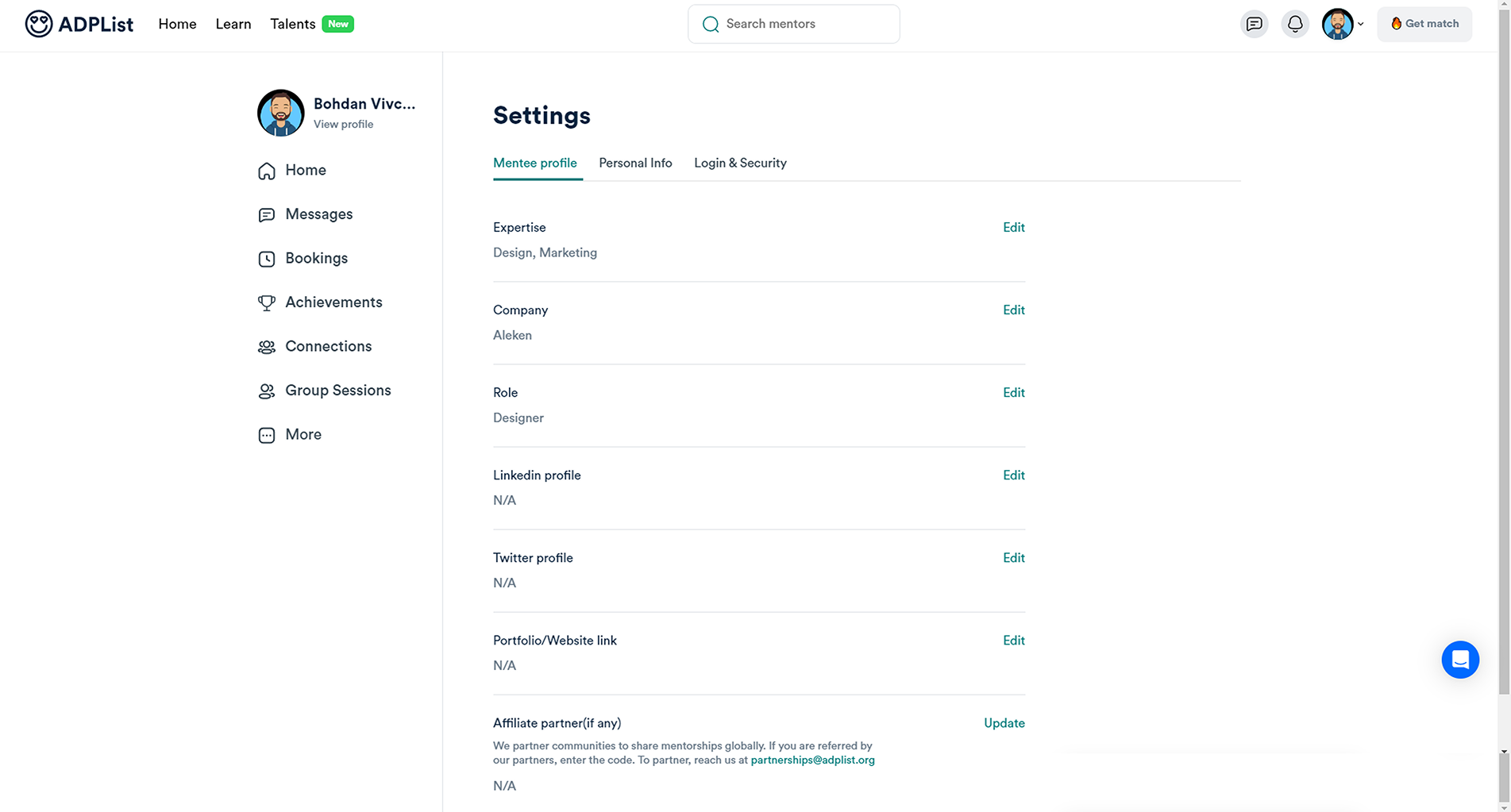 profile page design