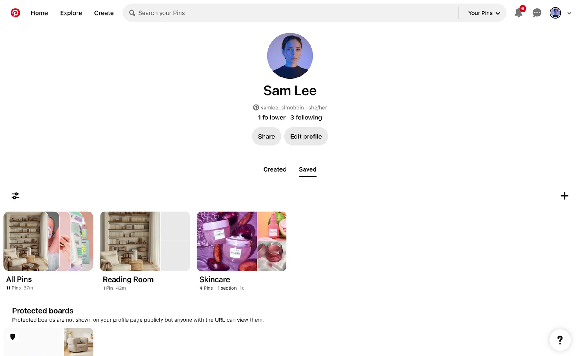 pinterest social media profile page