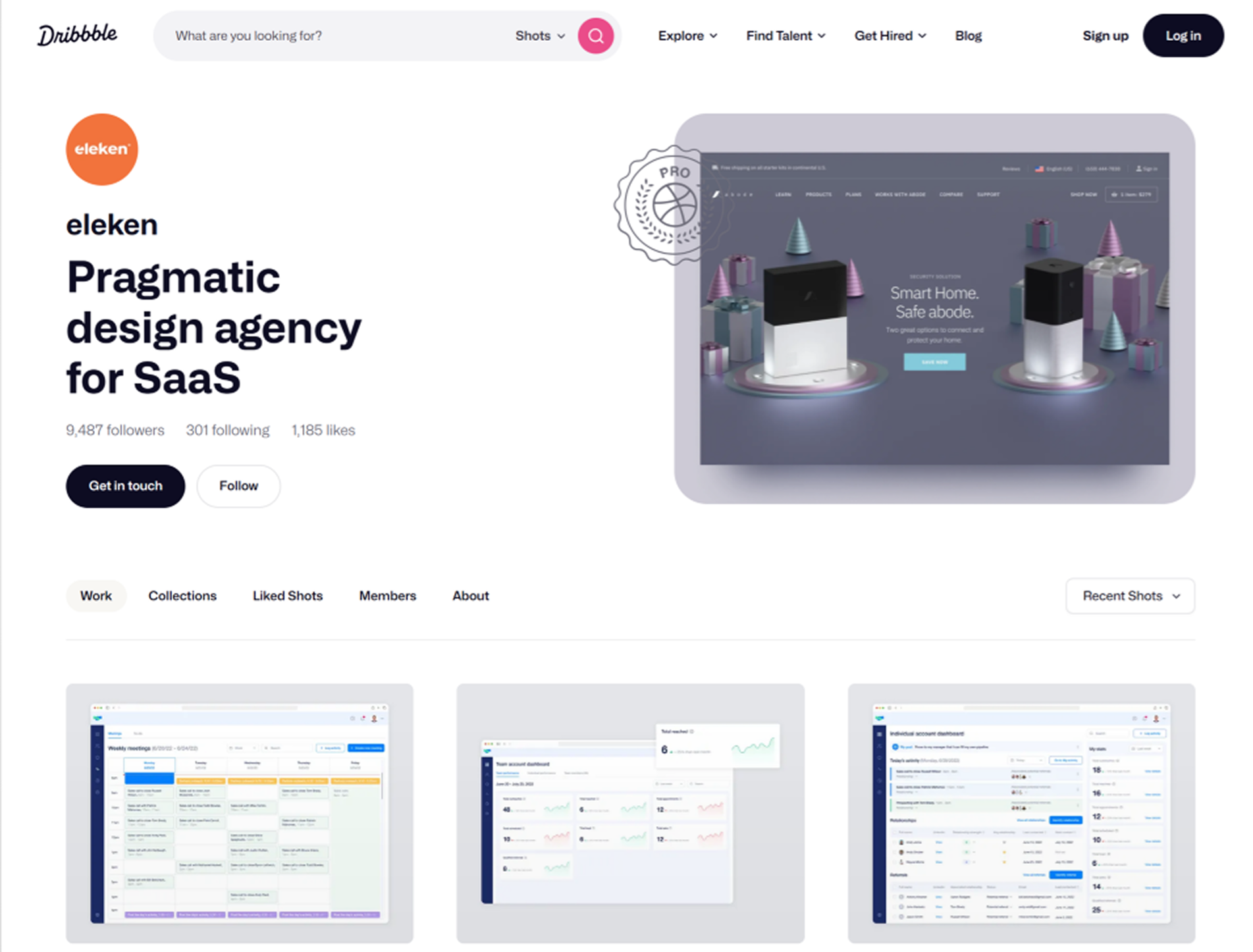 dribble profile page design