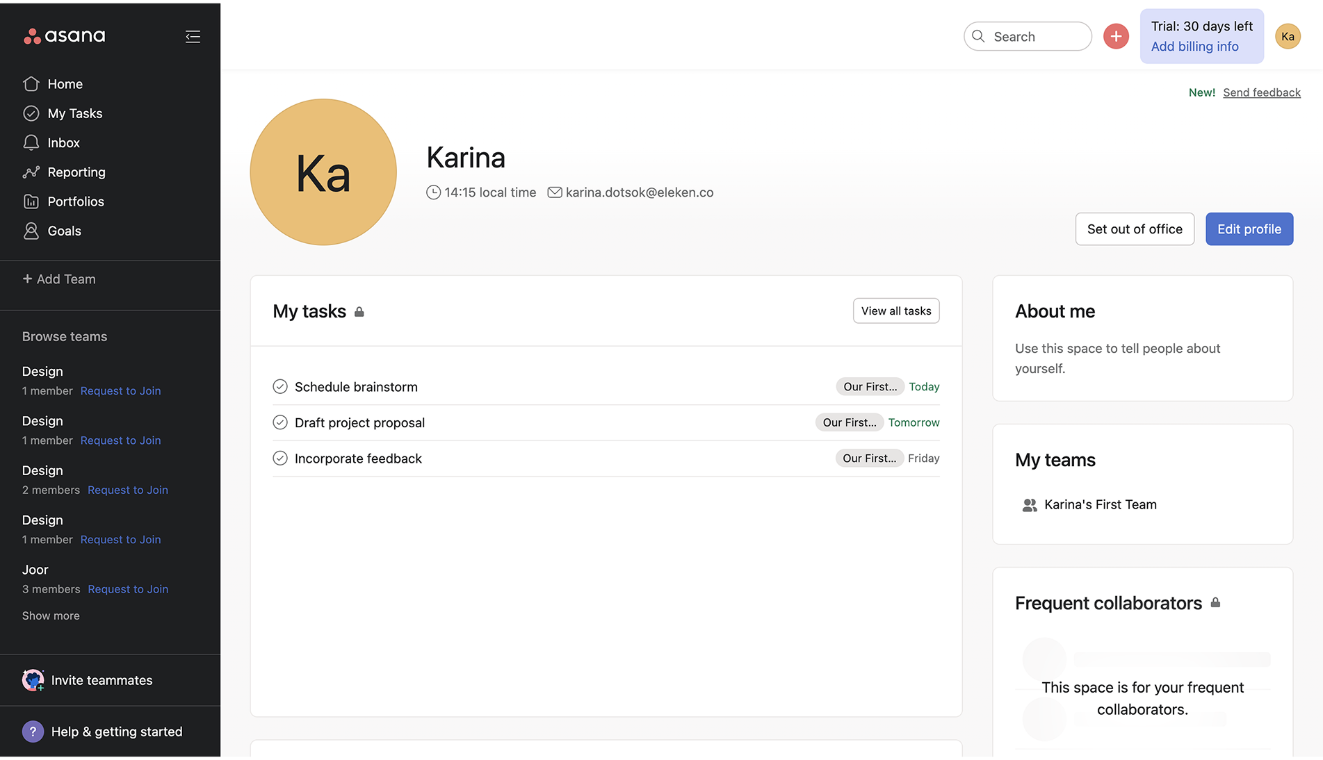 asana profile settings