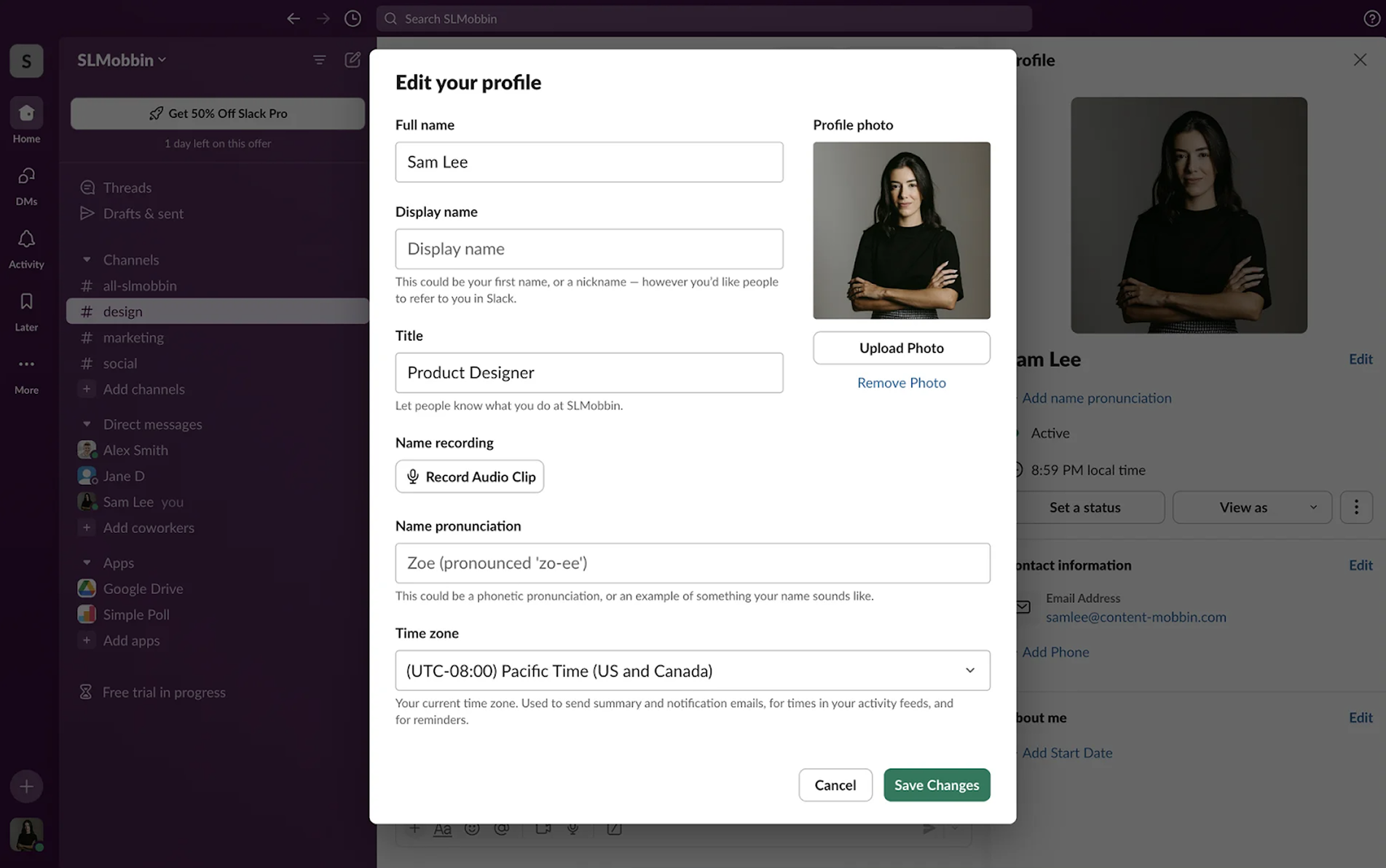 slack profile page ui