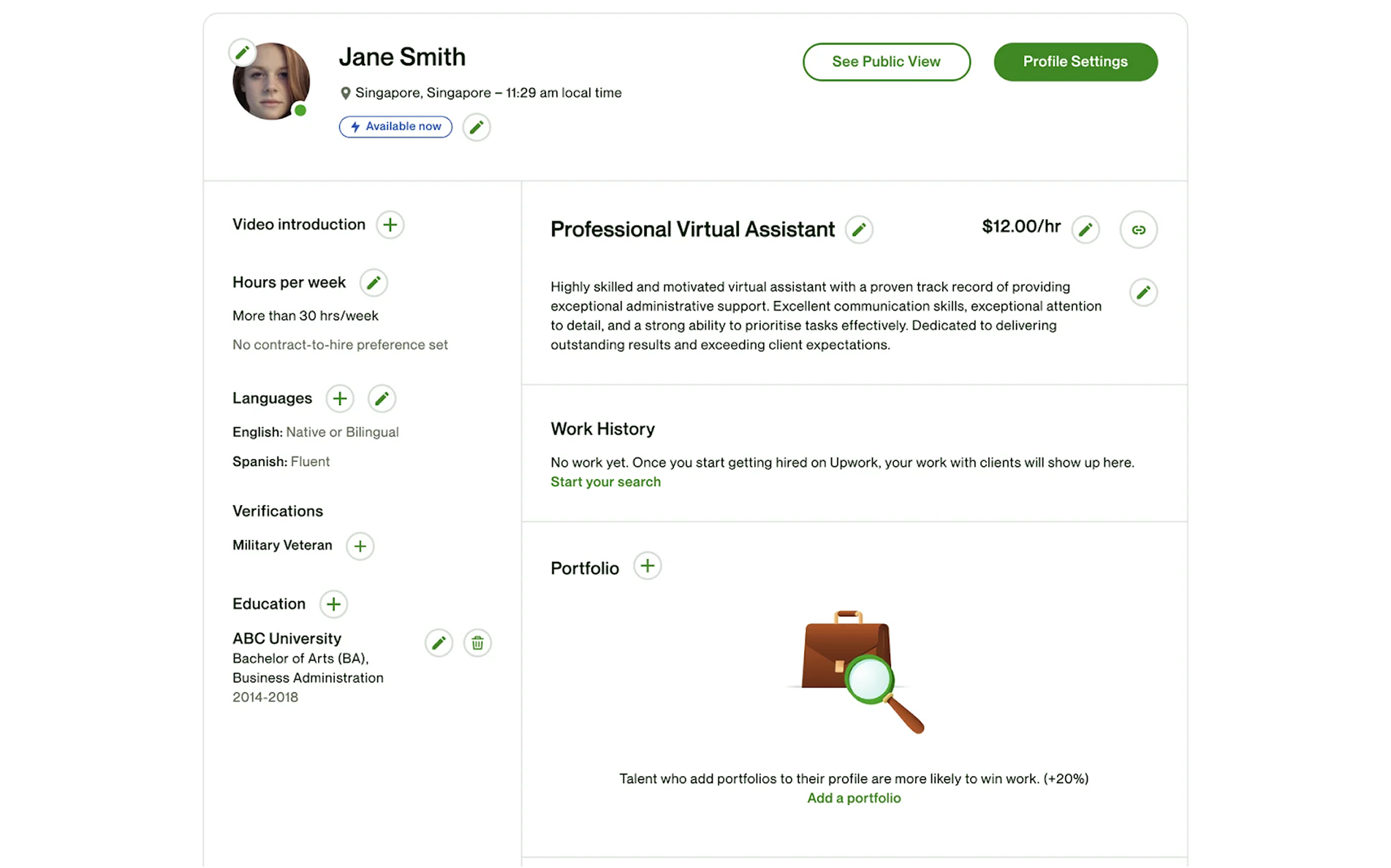 user profile page