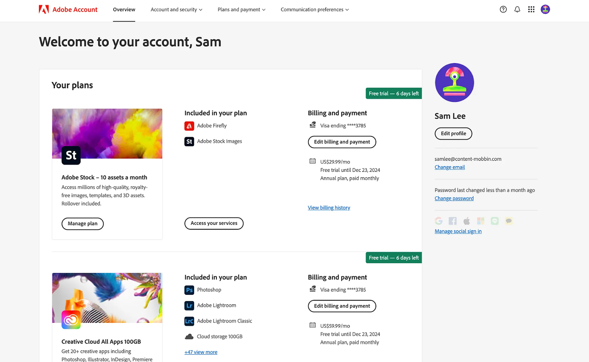 adobe user profile page