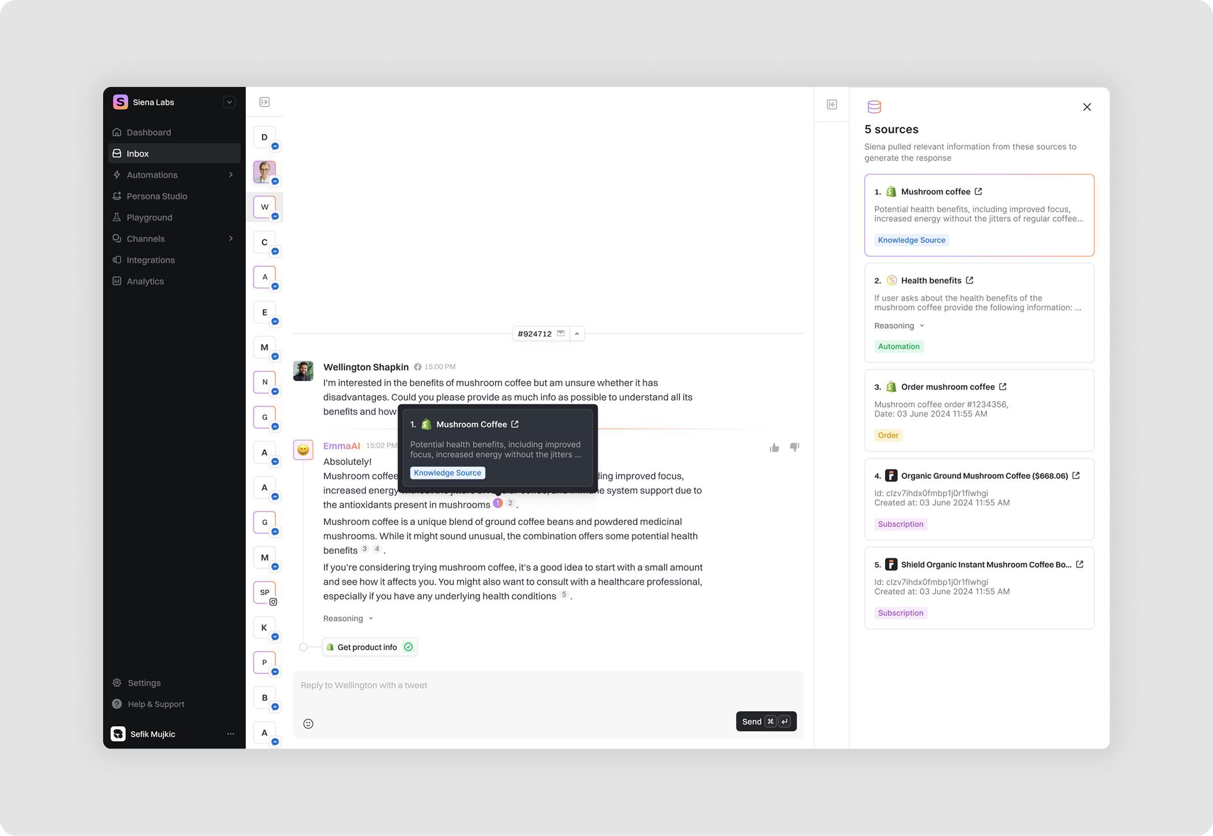 Inbox in Siena Labs